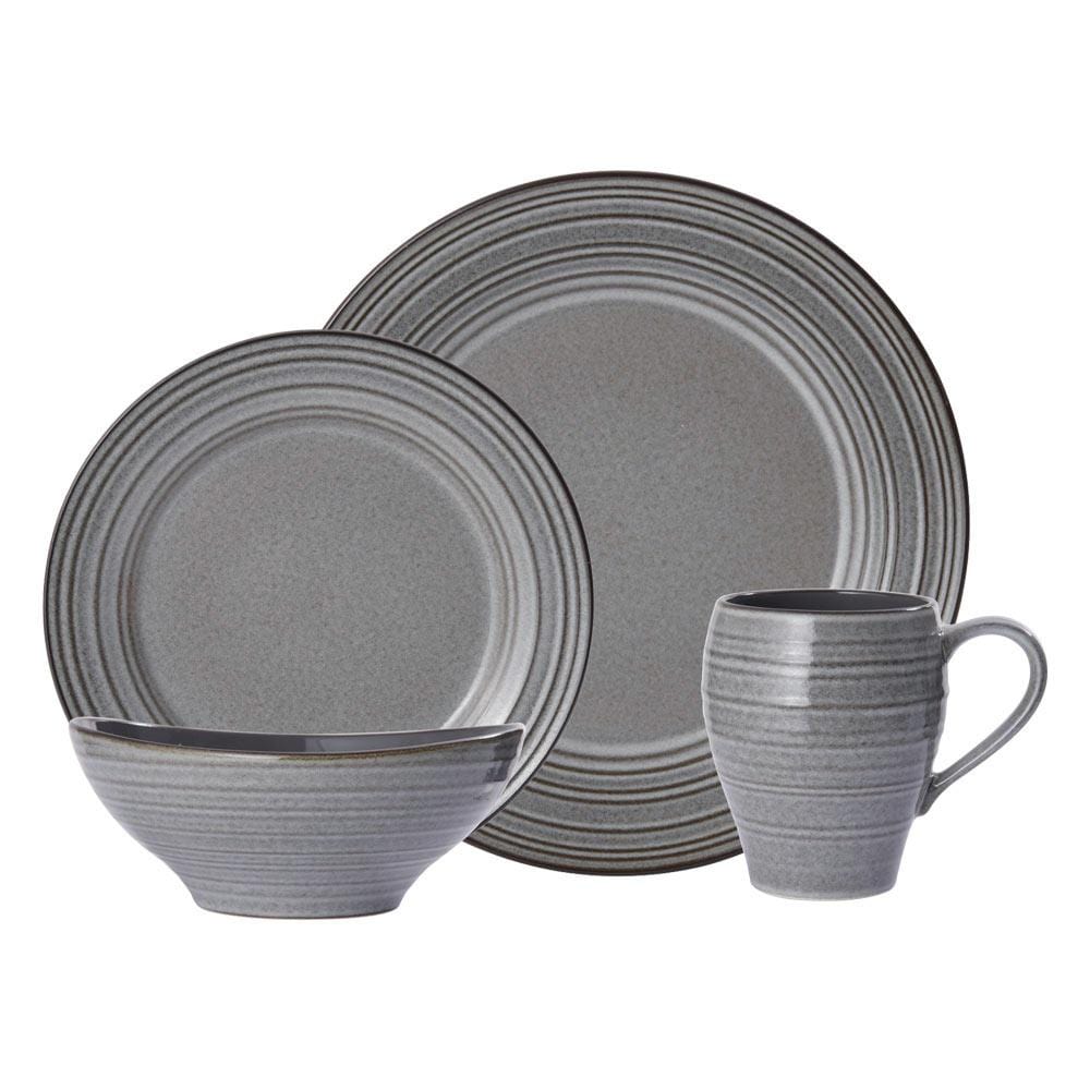 Swirl Speckle Graphite 16-Piece Dinnerware Set - Service for 4 - Elegant Stoneware Plates, Bowls & Mugs - Perfect for Family Dinners, Entertaining Guests & Restaurant-Style Dining