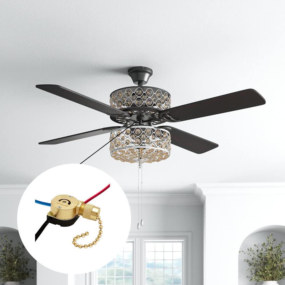 **Zing Ear ZE-110M 3-Wire Ceiling Fan Speed Control Switch Kit - Brass Metal Body Pull Chain Light Switch for Fan & Lamp Replacement - Perfect for Bedroom, Living Room, and Office**