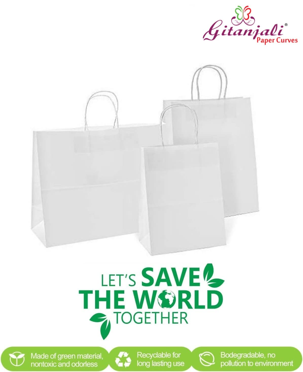 Eco-Friendly Recycled Paper Gift Bags 8x10x4 Inches - Small White Shopping Bags for Retail, Merchandise & Crafts (Pack of 25) | Perfect for Boutique Packaging, Party Favors & Sustainable Gift Wrapping