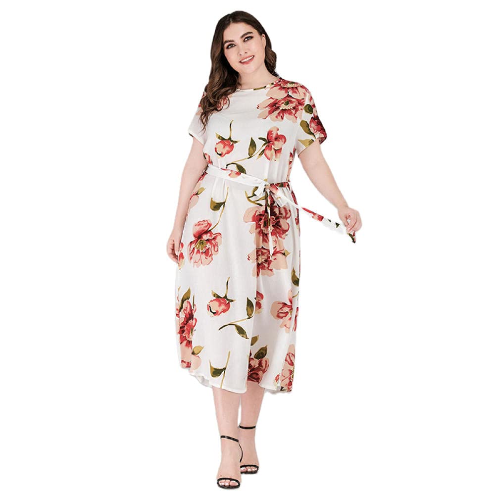 Women's Floral Print Summer Dress - Loose Fit Round Neck Short Sleeve Casual Sundress for Beach, Vacation & Everyday Wear