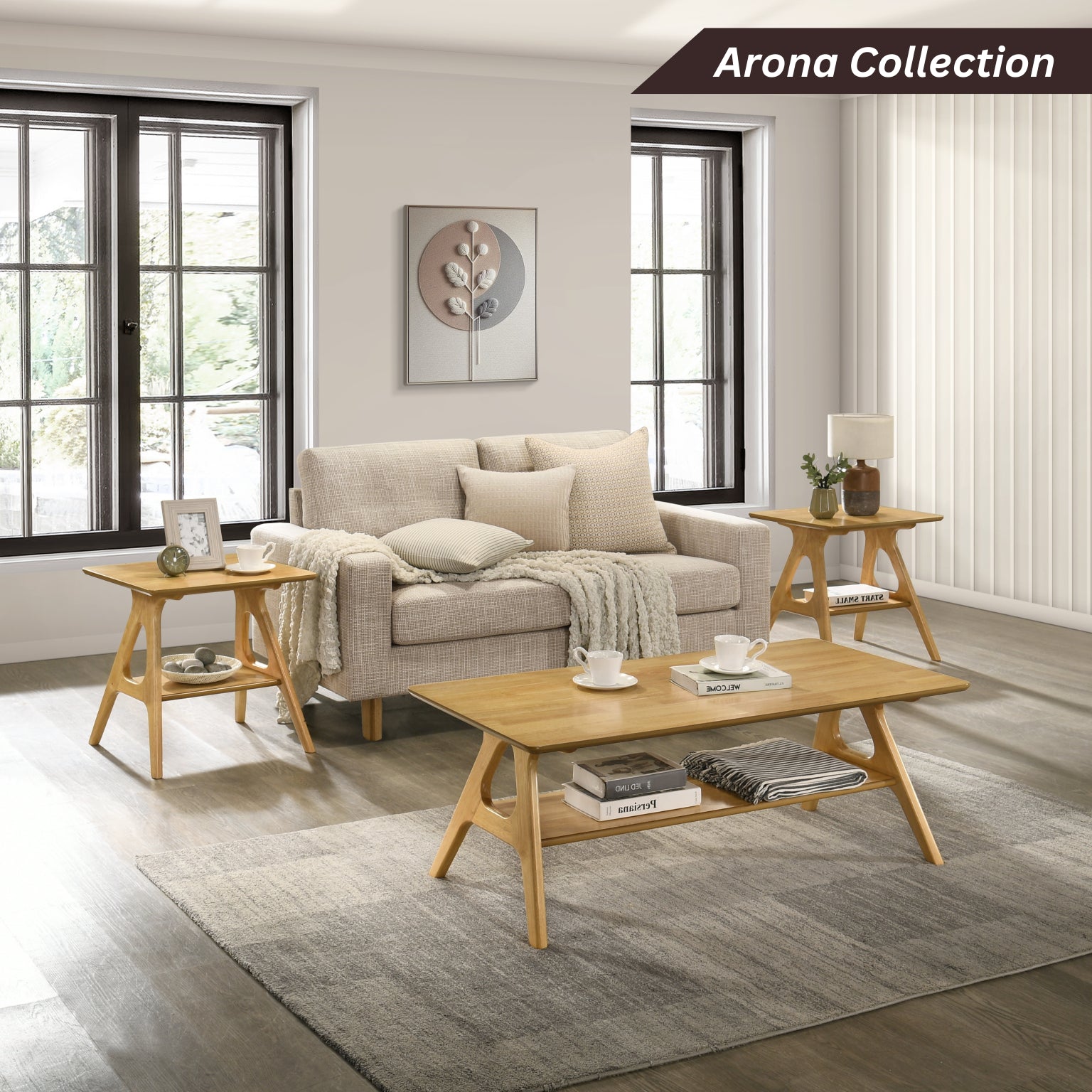 Roundhill Furniture Arona Mid Century Modern Wood Shelf Coffee Table - Stylish Living Room Accent Table for Books & Decor