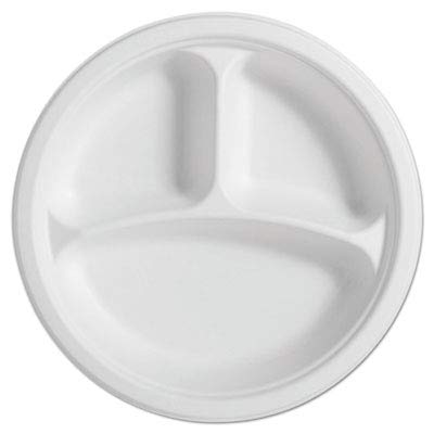 FinishingTouch 10.25 Inch Paper Pro Naturals Fiber 3-Compartment Round Plates - 125 Plates per Pack (Pack of 4) - Perfect for Parties, Picnics, and Eco-Friendly Dining