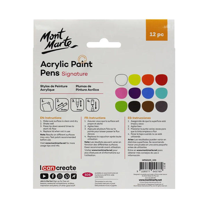 12-Pack Acrylic Paint Pens with 1mm Fine Tip (0.039in) - Perfect for Signatures, DIY Crafts, and Art Projects
