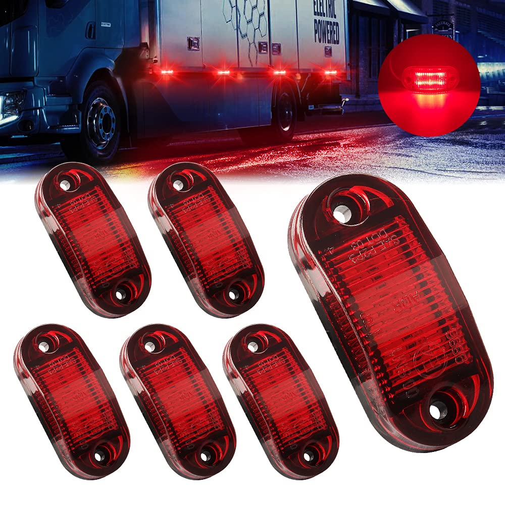 Sidaqi 6PCS LED Trailer Marker Lights - 12-30V High Brightness Red LED Side Marker & Tail Lights for RV, Truck, Camper - Waterproof Clearance Lights for Safe Night Driving & Road Visibility
