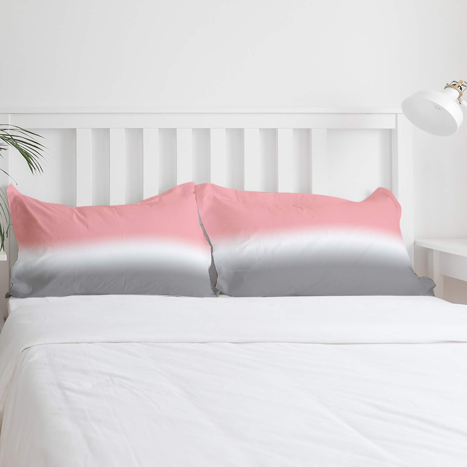 Cal King Duvet Cover Set 4-Piece - Pink Grey Ombre Abstract Art, Lightweight Microfiber Soft Bedding for Adults & Teens | Gradient Gray Painting Design for Modern Bedroom Decor