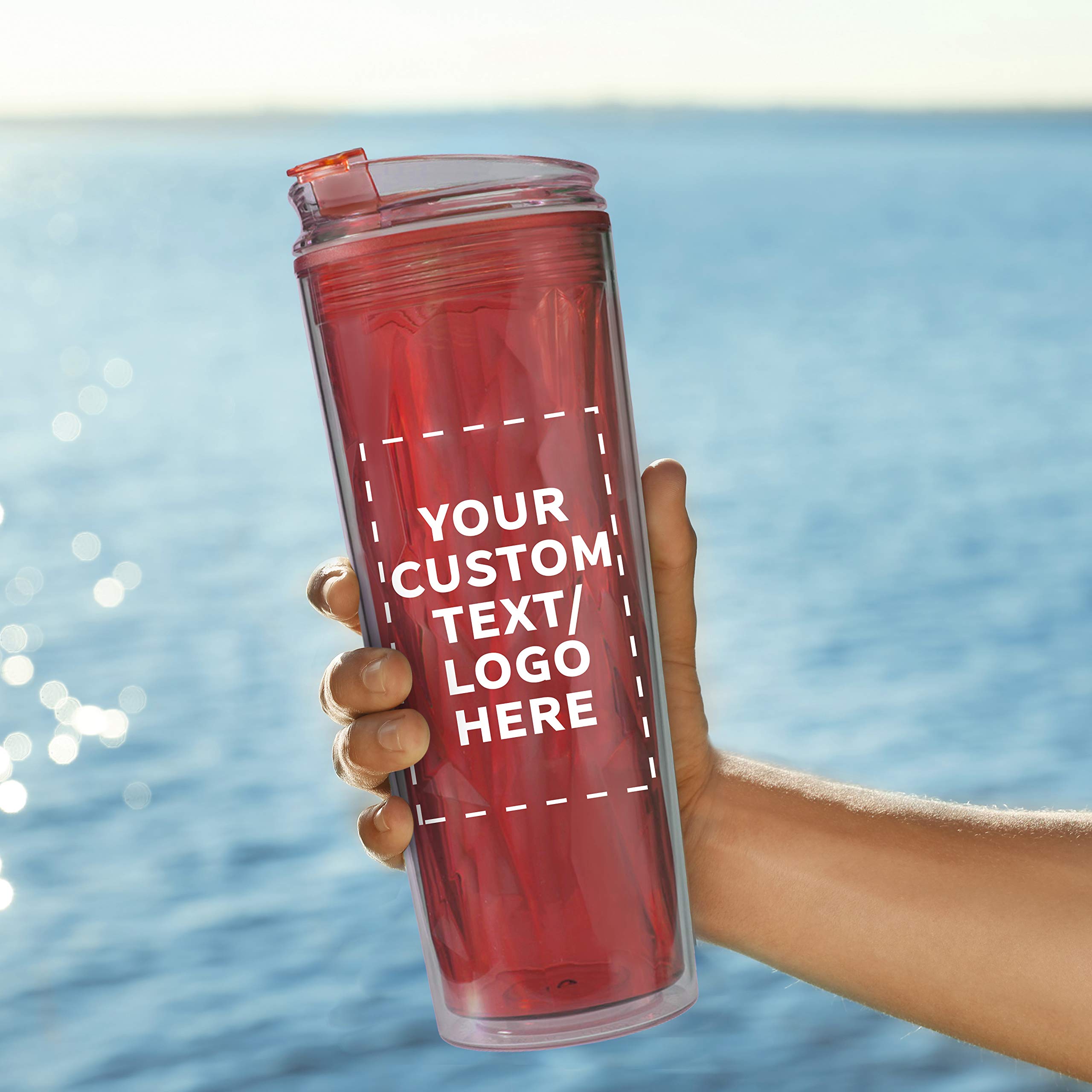 Custom 20 oz Double Wall Plastic Travel Mugs - 10 Pack with Personalized Text & Logo - Insulated Red Tumbler Cups for Office, Gym, Camping & Outdoor Activities