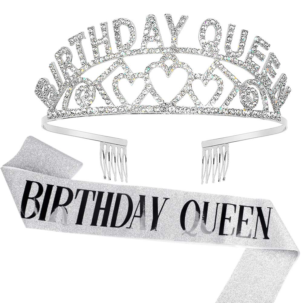 Semato Birthday Crown & Glitter Sash Kit - Silver Birthday Party Decorations for Women | Birthday Party Favors & Accessories | Perfect for Bachelorette, Bridal Showers & Milestone Celebrations
