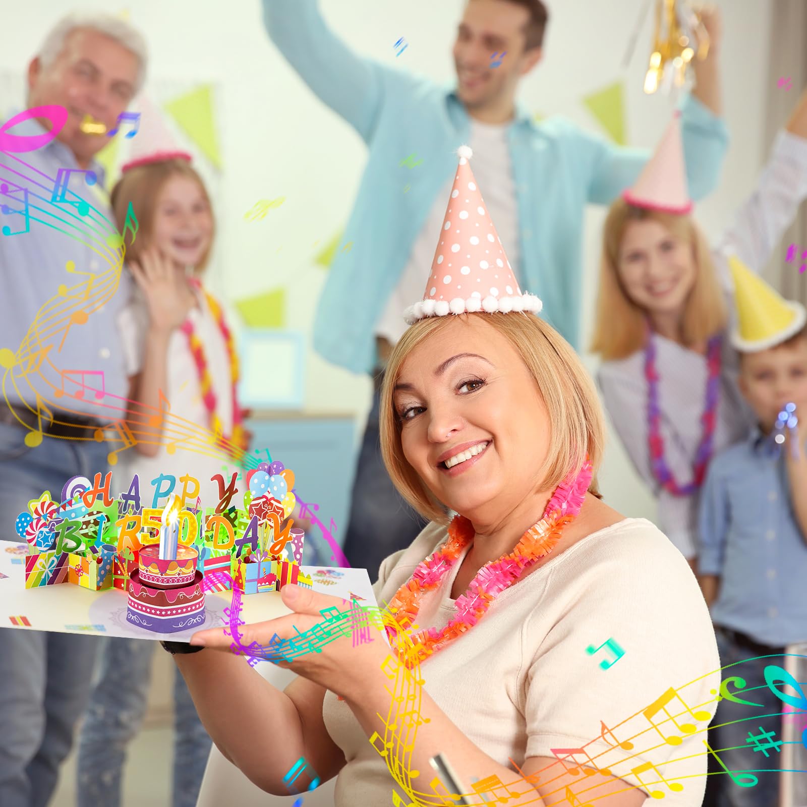 Gumry 50th Birthday Musical Pop-Up Card - Blowable Colorful LED Candle 3D Greeting Card with Birthday Song & Applause Sound Effects - Perfect 50th Birthday Gift for Women & Men - Great for Milestone Celebrations, Surprise Parties & Special Occasions