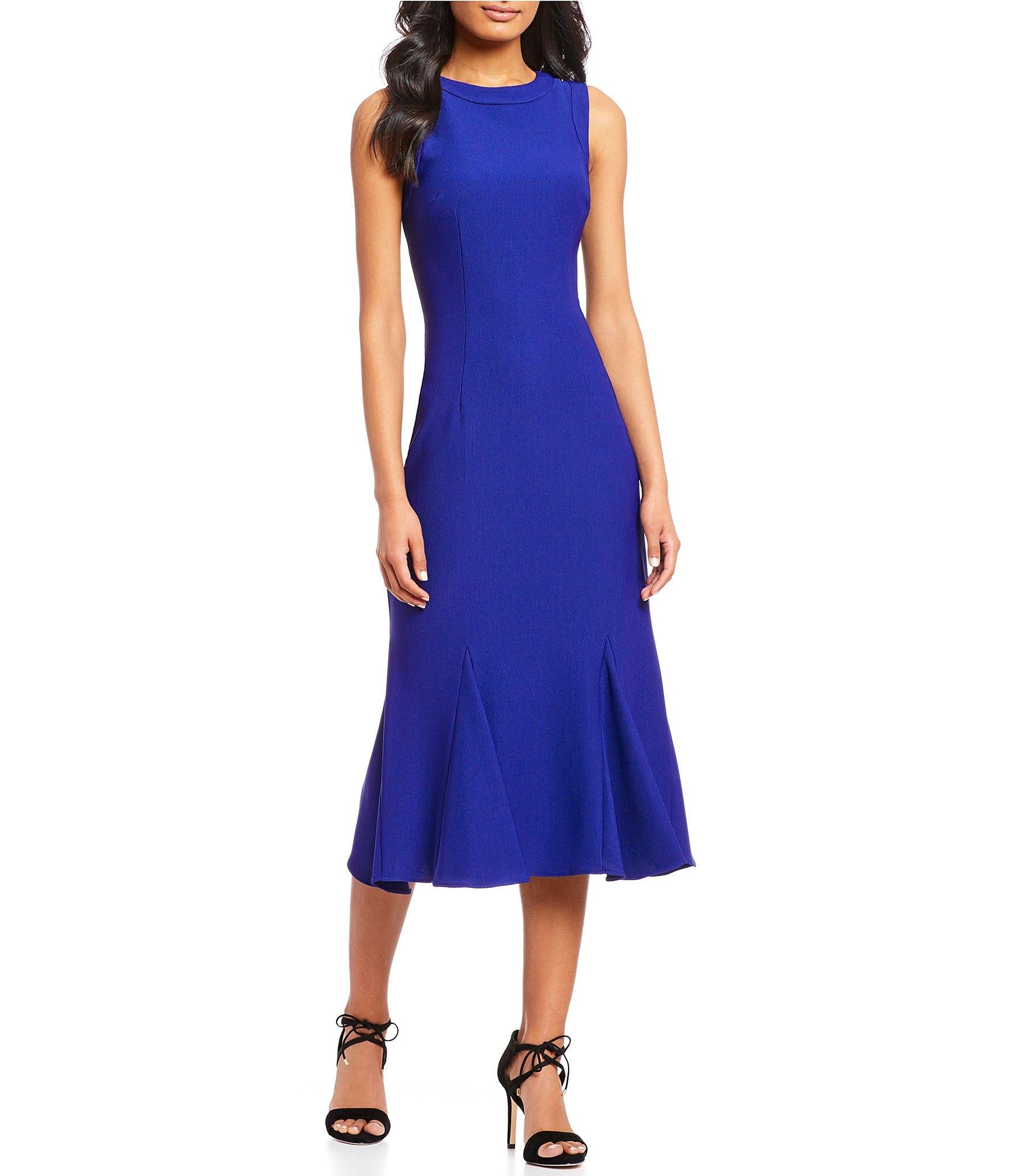 Adrianna Papell Daphne Ribbed Godet Dress in Gulf Blue - Elegant Evening Gown for Weddings, Parties & Special Occasions