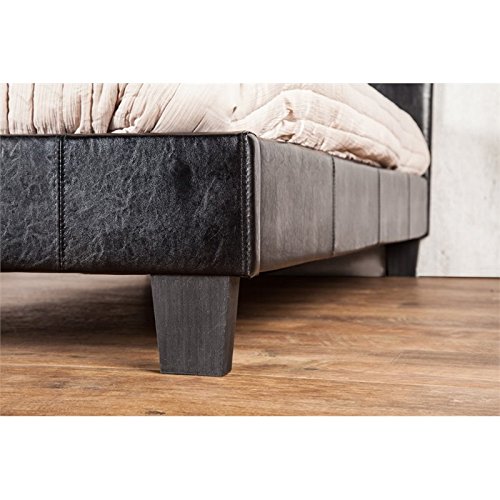 Furniture of America Kylen Black Faux Leather Full Platform Bed Frame - Modern Bedroom Furniture for Small Spaces & Guest Rooms