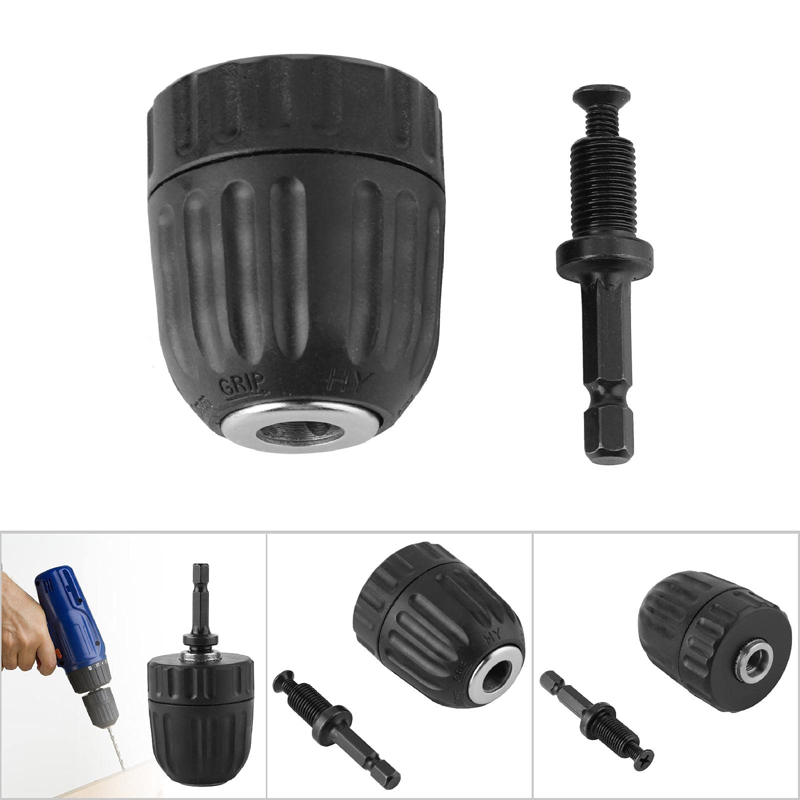 0.8-10mm Keyless Drill Chuck - Self-Locking Chuck for Electric Hammer & Impact Drill (1.5-10mm) with Included Key - Perfect for DIY Projects, Woodworking, and Metal Drilling