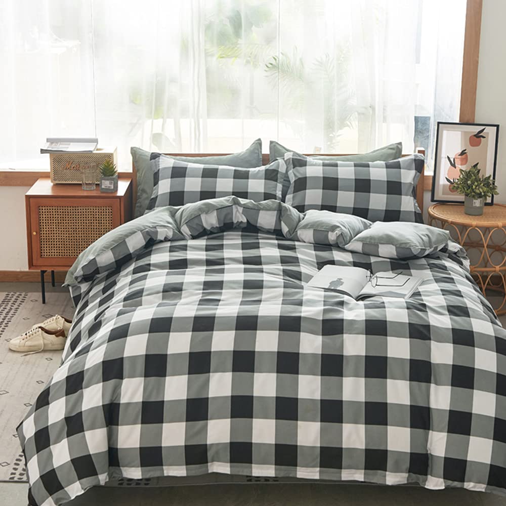 CLOTHKNOW Buffalo Plaid Duvet Cover Set - Twin Size Black White Grey Geometric Grid Bedding | Gingham Comforter Cover Set for Modern Farmhouse Style | 3-Piece Bedding Set with Checker Design | Perfect for Cozy Bedrooms, Guest Rooms & Cabin Retreats