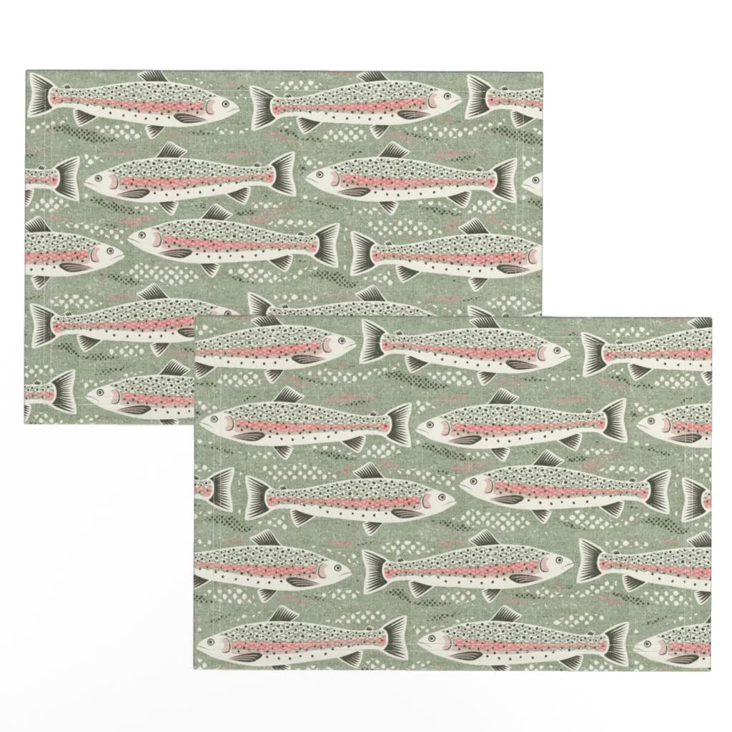 Linen Cotton Canvas Placemats Set of 2 - Rainbow Trout Fish Print Table Mats for Dining, Kitchen Decor, and Outdoor Picnics | Eco-Friendly & Washable