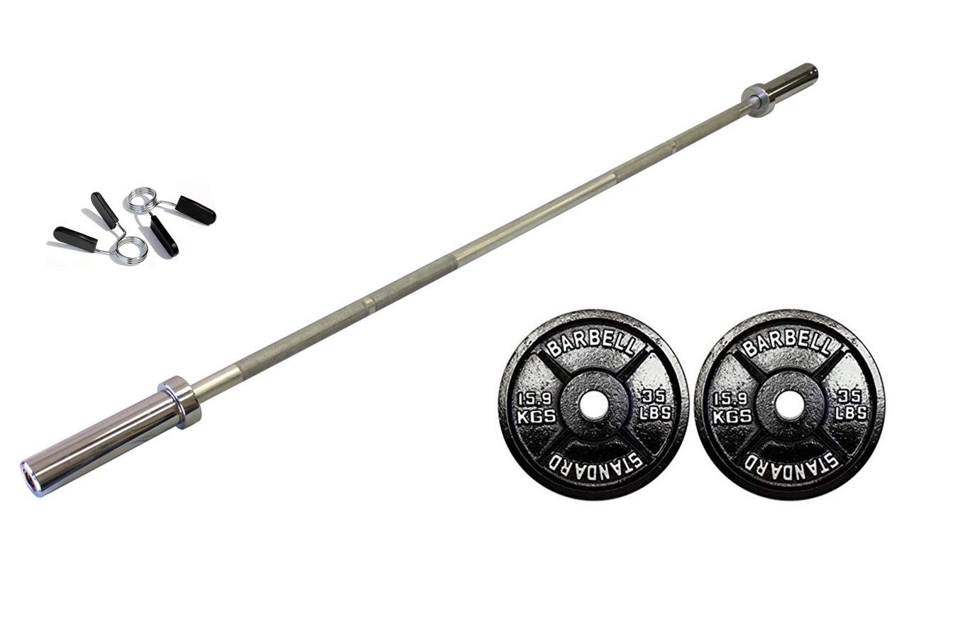 Ader 72-Inch Olympic Weightlifting Bar with 70lb Black Bumper Plates - Includes Free Barbell Pad for Home Gym, CrossFit & Strength Training