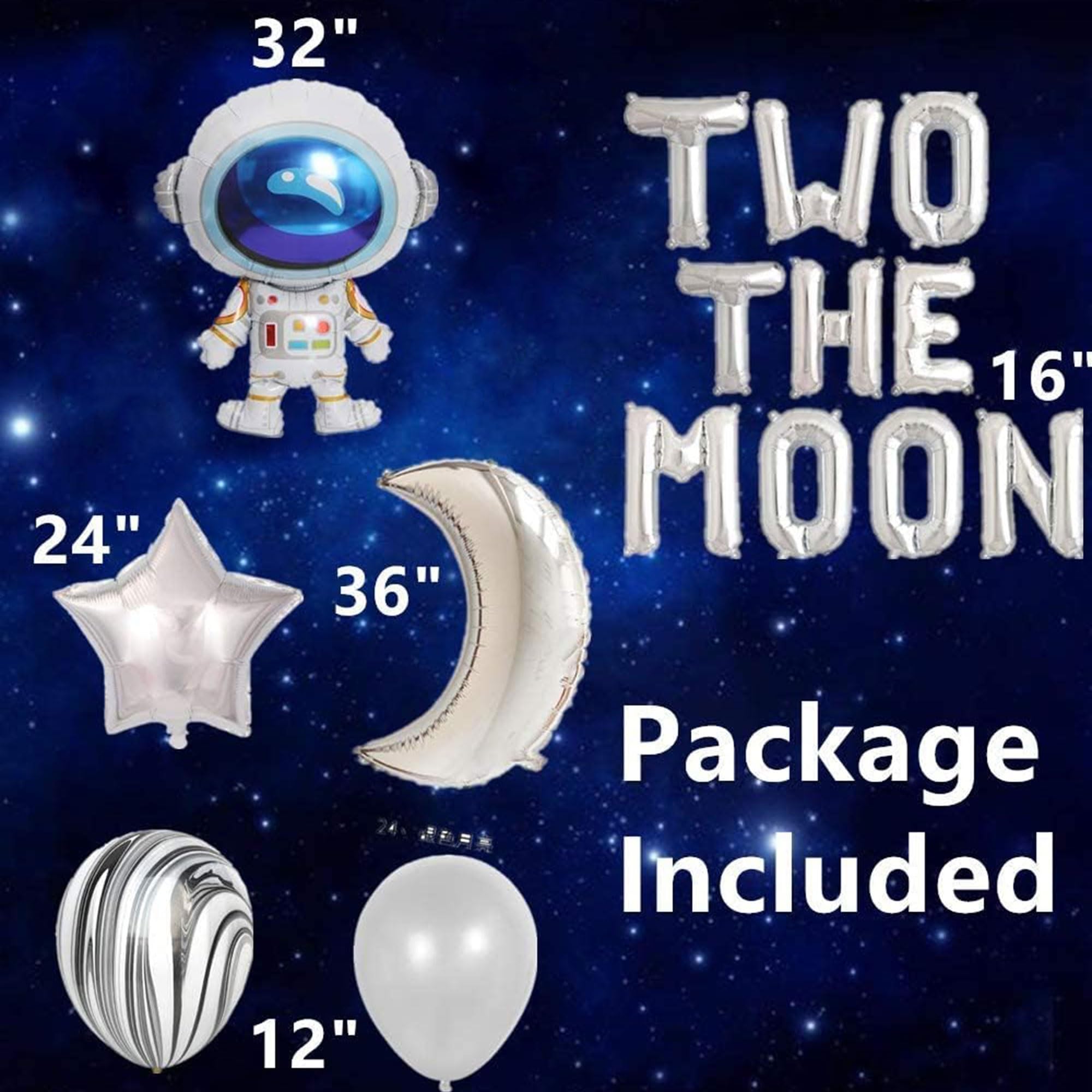 JeVenis Two the Moon Balloons - Space Birthday Party Decorations, Galaxy & Astronaut Balloons for Outer Space Theme Parties, Baby Showers & NASA Events - Perfect for Space-Themed Decorations, Kids Room Decor & Celestial Celebrations
