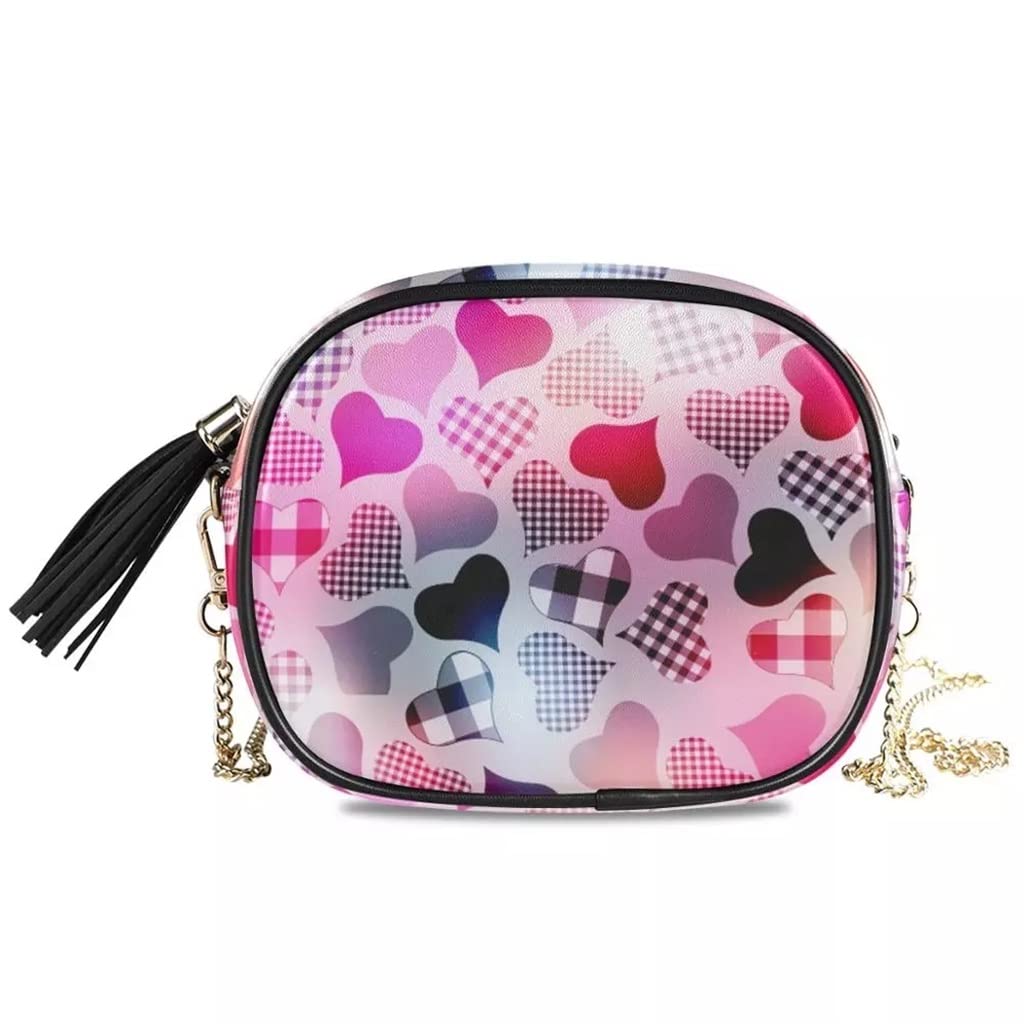 Stylish Women's Plaid Heart Chain Crossbody Bag - Genuine Leather Mini Shoulder Purse (19x15x9cm) - Perfect for Date Nights, Shopping & Travel Accessories