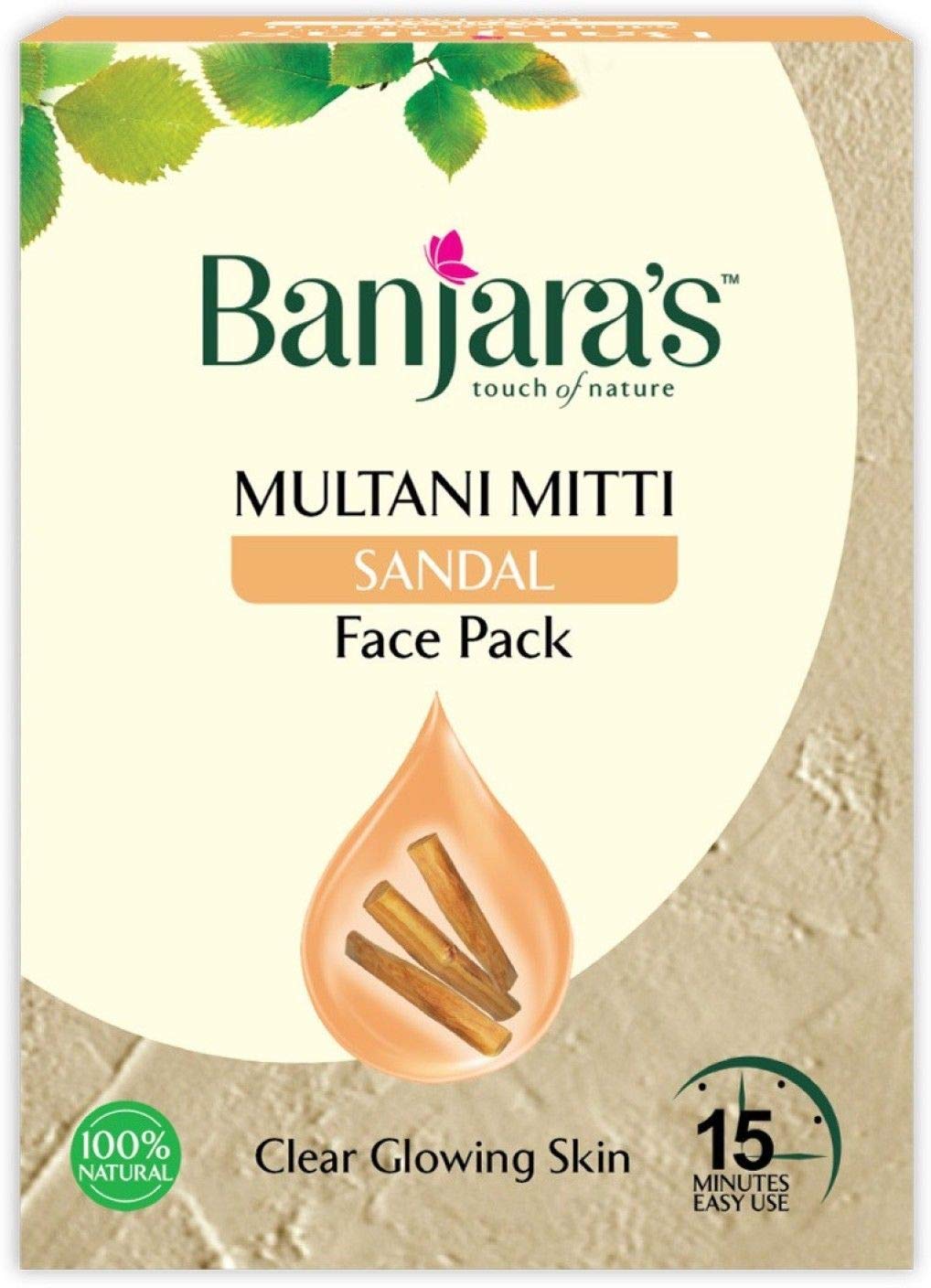 Banjara's Multani Mitti & Sandalwood Face Pack Powder - 400g (4x100g) | Natural Clay Facial Mask for Glowing Skin | Deep Cleansing & Oil Control | Perfect for Acne-Prone & Oily Skin Types
