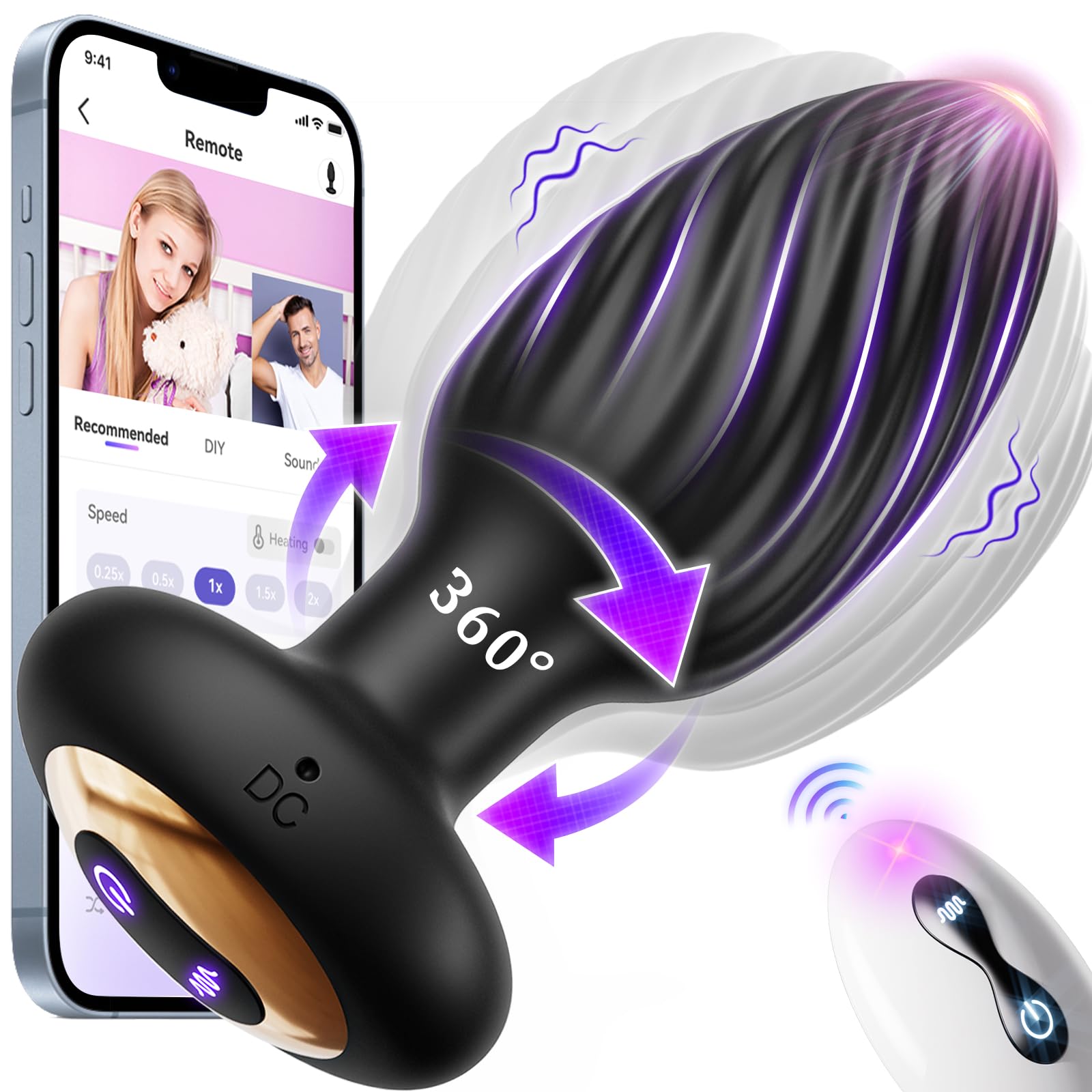 Premium Couples Sex Toys - Large Silicone Butt Plug with 360° Stimulation & 7 Vibration Modes, Remote Control Anal Plug for Women & Men - Perfect for Couples Play, Solo Pleasure & Prostate Massage