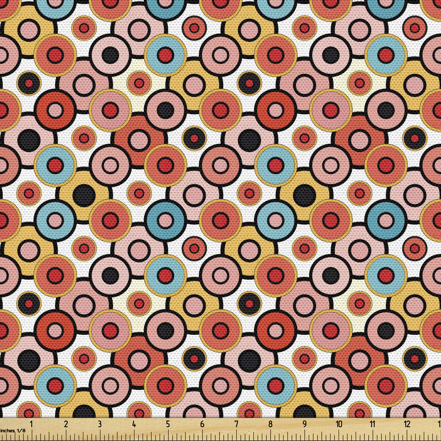 Ambesonne Psychedelic Fabric by The Yard - Vintage Colorful Nested Circles & Bubbles Pattern Decorative Fabric for Upholstery, Curtains, DIY Crafts (3 Yards, Orange Yellow) | Perfect for Bohemian Home Decor, Hippie Bedding & Wall Hangings