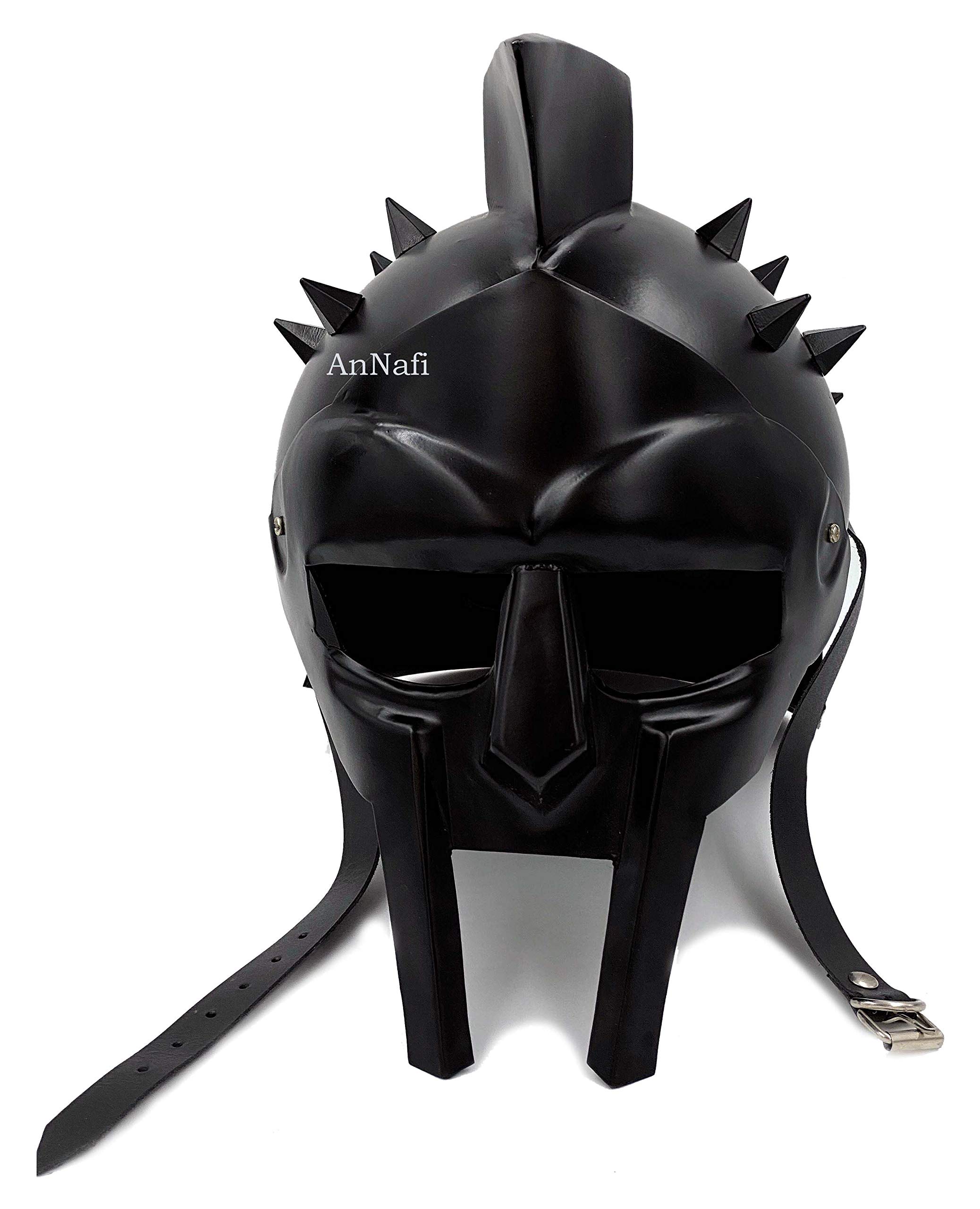 AnNafi® Maximus Gladiator Helmet for Men - Authentic Roman Headgear with Blackened Leather Liner | Medieval Costume for LARP, SCA & Cosplay | Perfect for Halloween Parties, Renaissance Fairs & Christmas Gifts | Historical Reenactment & Theater Performances