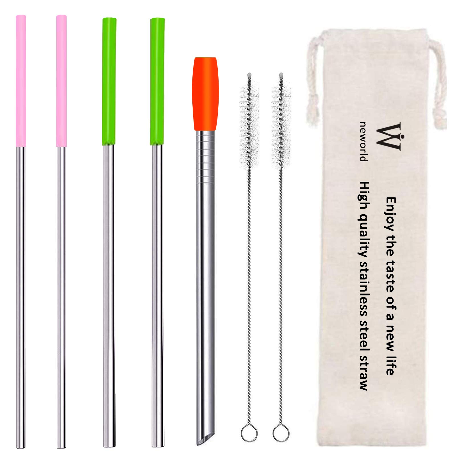 Reusable Stainless Steel Straws with Silicone Tips - 5-Pack for Bubble Tea & Drinks On-The-Go