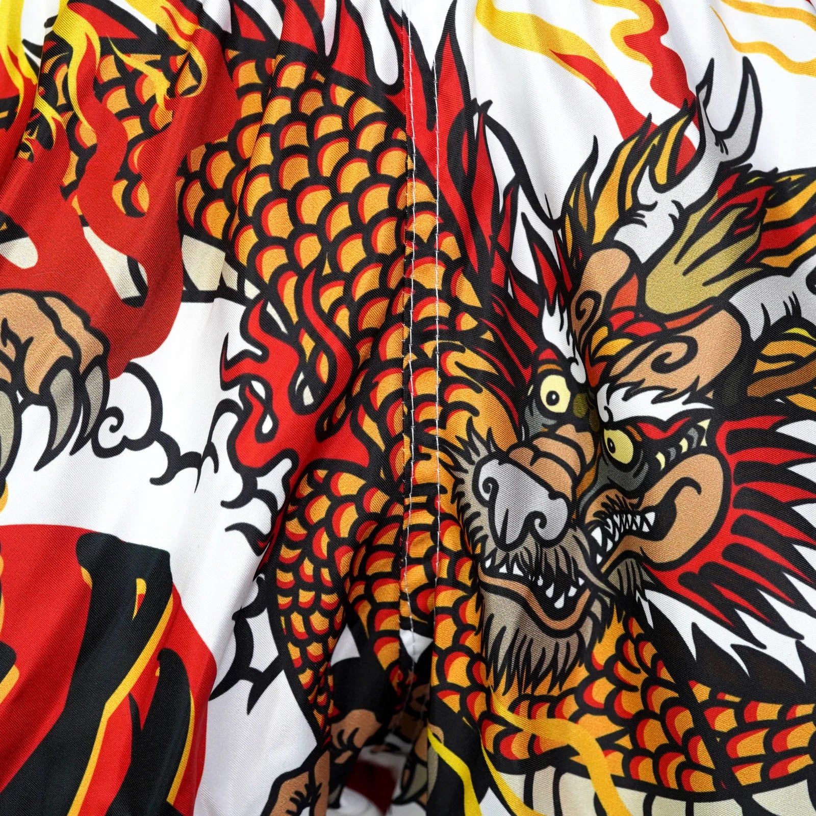 Premium TUFF MUAY THAI Boxing Shorts - Retro Chinese Dragon Design in White/Black/Red | Perfect for MMA Training, Kickboxing & Muay Thai Fighting