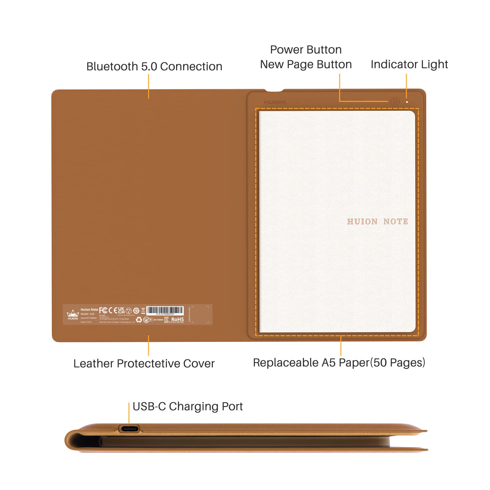 HUION Note 2-in-1 Digital Notebook & Drawing Tablet with Battery-Free Stylus, Bluetooth Wireless Electronic Writing Pad - A5 (9.5x7 inch) Refillable Notepad for Note Taking, Digital Art, Online Meetings & Office Work - Perfect for Students, Artists & Professionals