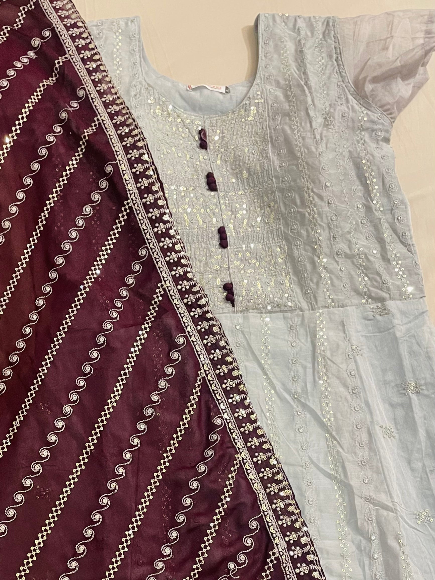 Elegant Gray and Dark Brown Long Dress with Dupatta for Women - Perfect for Weddings, Parties & Special Occasions