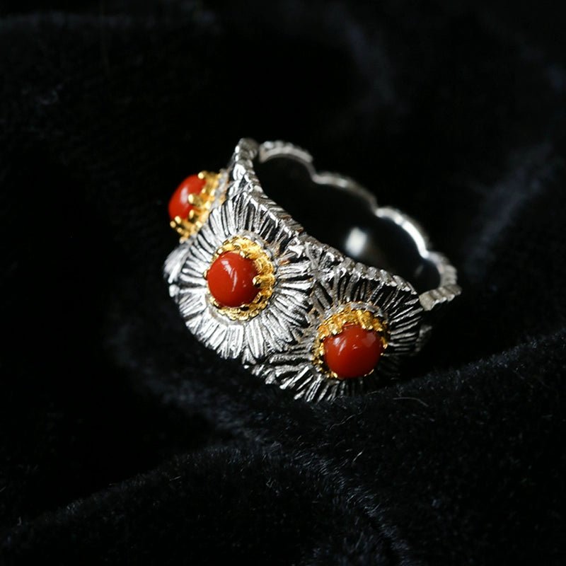 Buccellati Inspired Daisy Ring - 925 Sterling Silver Wide Band with Natural Gemstone for Women | Elegant Floral Jewelry for Weddings, Parties & Everyday Wear