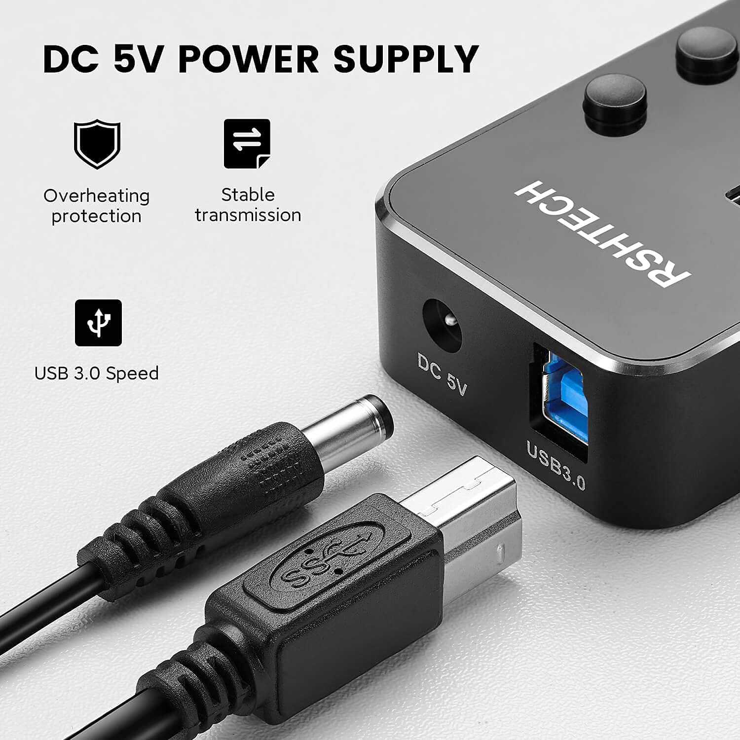 4-Port USB C Hub with On/Off Switches - Fast Charging for Laptop & Mobile