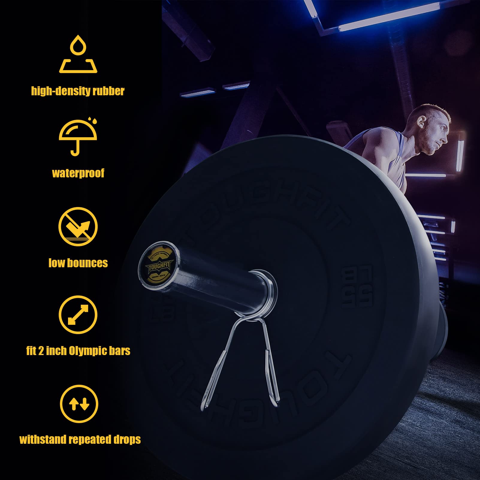 Olympic Bumper Plates with Steel Insert - 2 Inch Rubber Weight Plates for Strength Training & Muscle Toning - Pure Black (Single, Pair, or Full Set) - Perfect for CrossFit, Home Gym & Powerlifting Workouts