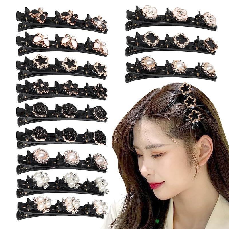 Belicia 4PCS Sparkling Crystal Hair Clips for Women - Rhinestone Satin Braided Hair Bands, Duckbill Hairpins & Multi Clip Barrettes for Girls - Perfect for Styling, Sectioning & Special Occasions