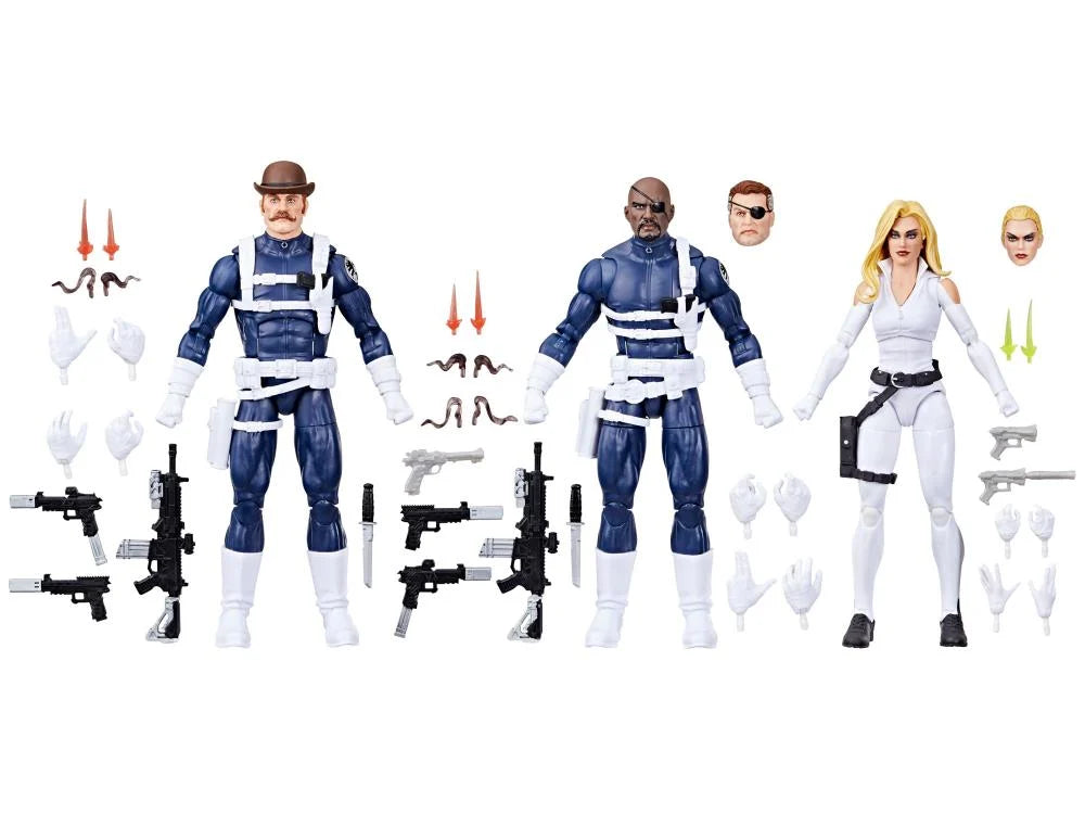Captain America Marvel Legends S.H.I.E.L.D. Three-Pack Action Figure Set | Collectible Avengers Toys for Display & Play | Perfect for Marvel Fans & Collectors