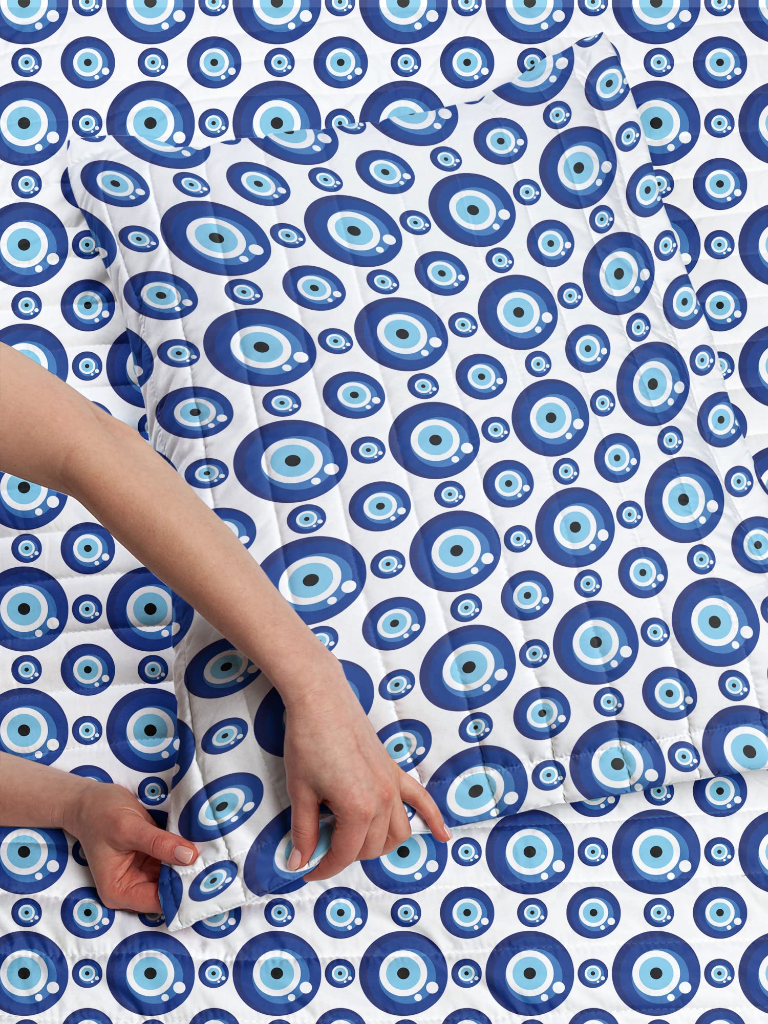 Ambesonne Evil Eye Microfiber Bedspread Set - Symmetrical All Seeing Eye Turkish Ethnic Design, Soft Twin Size Bedding with Pillow Sham & Comforter in Blue, Pale Blue & White | Perfect for Bedroom Decor, Guest Room, Dorm Room & Spiritual Protection