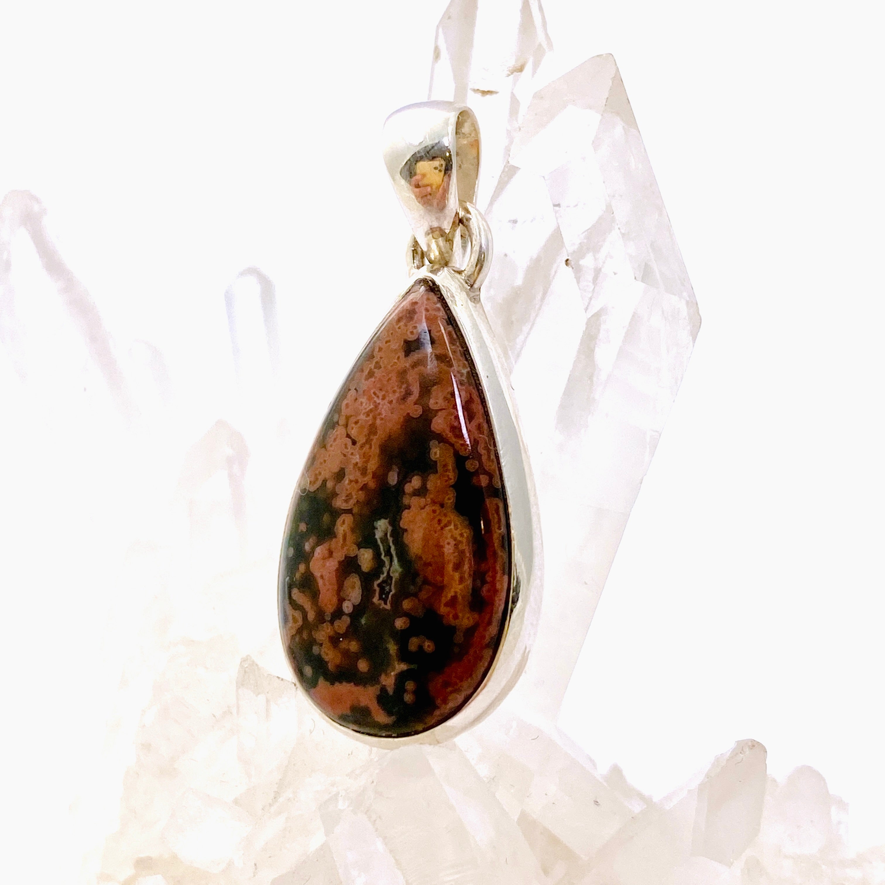 Natural Ocean Jasper Teardrop Cabochon Pendant Necklace - Handmade Gemstone Jewelry PPGJ1003 for Women's Boho Style & Spiritual Healing