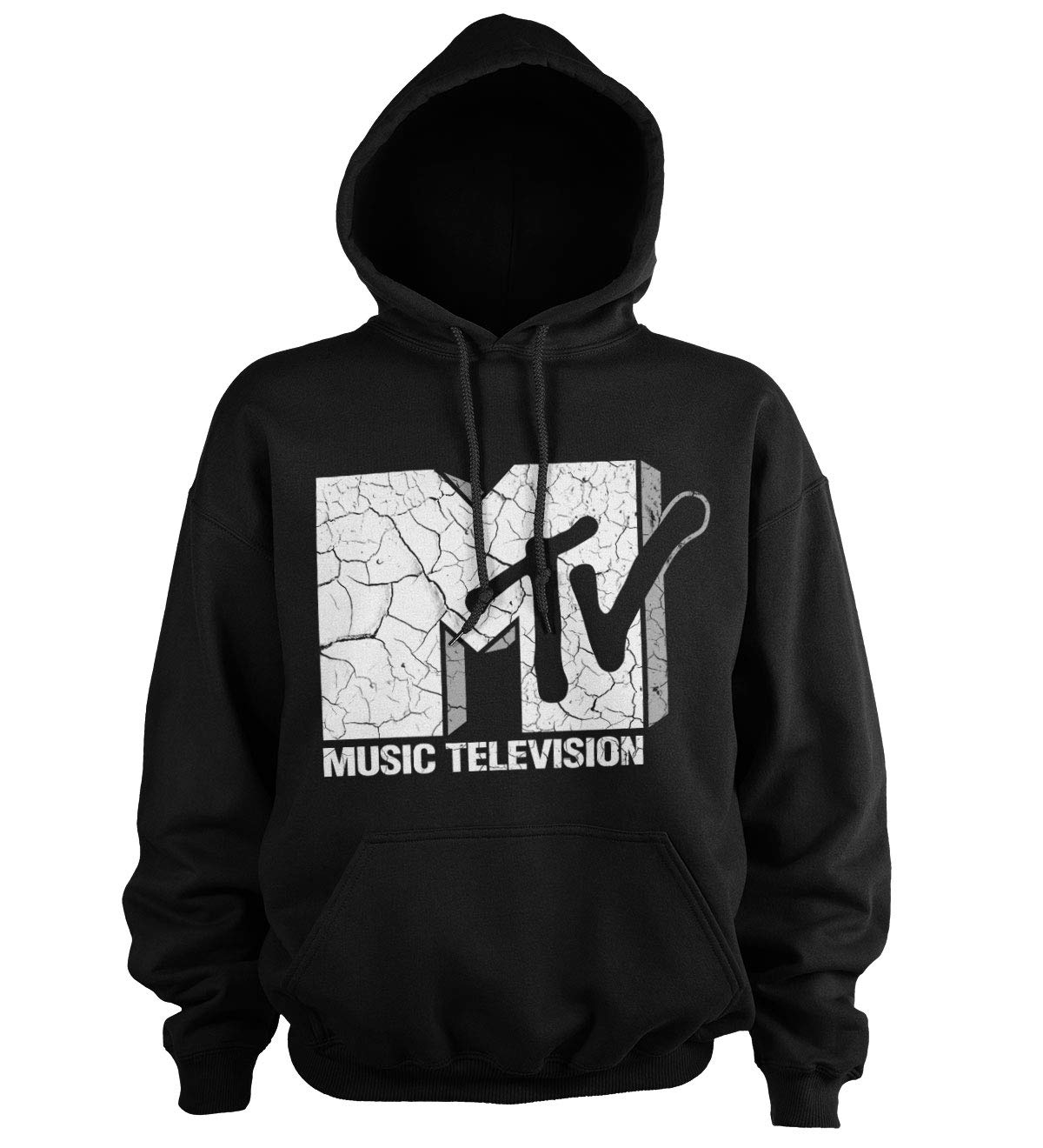 MTV Officially Licensed Cracked Logo Big & Tall Hoodie for Men - Black Oversized Pullover Sweatshirt for Casual Wear & Street Style
