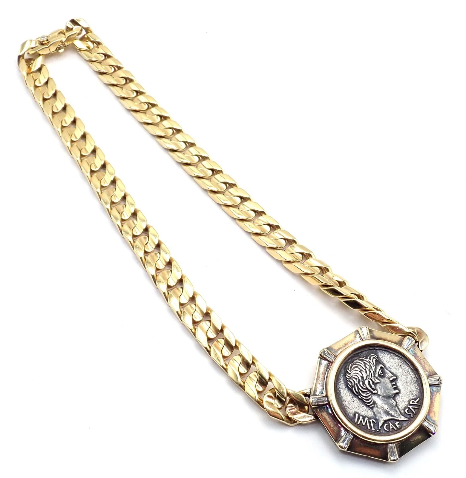 Authentic Bvlgari 18K Yellow Gold Diamond Monete Antique Coin Link Necklace - Luxury Vintage Jewelry for Women - Perfect for Gifts, Parties & Special Occasions