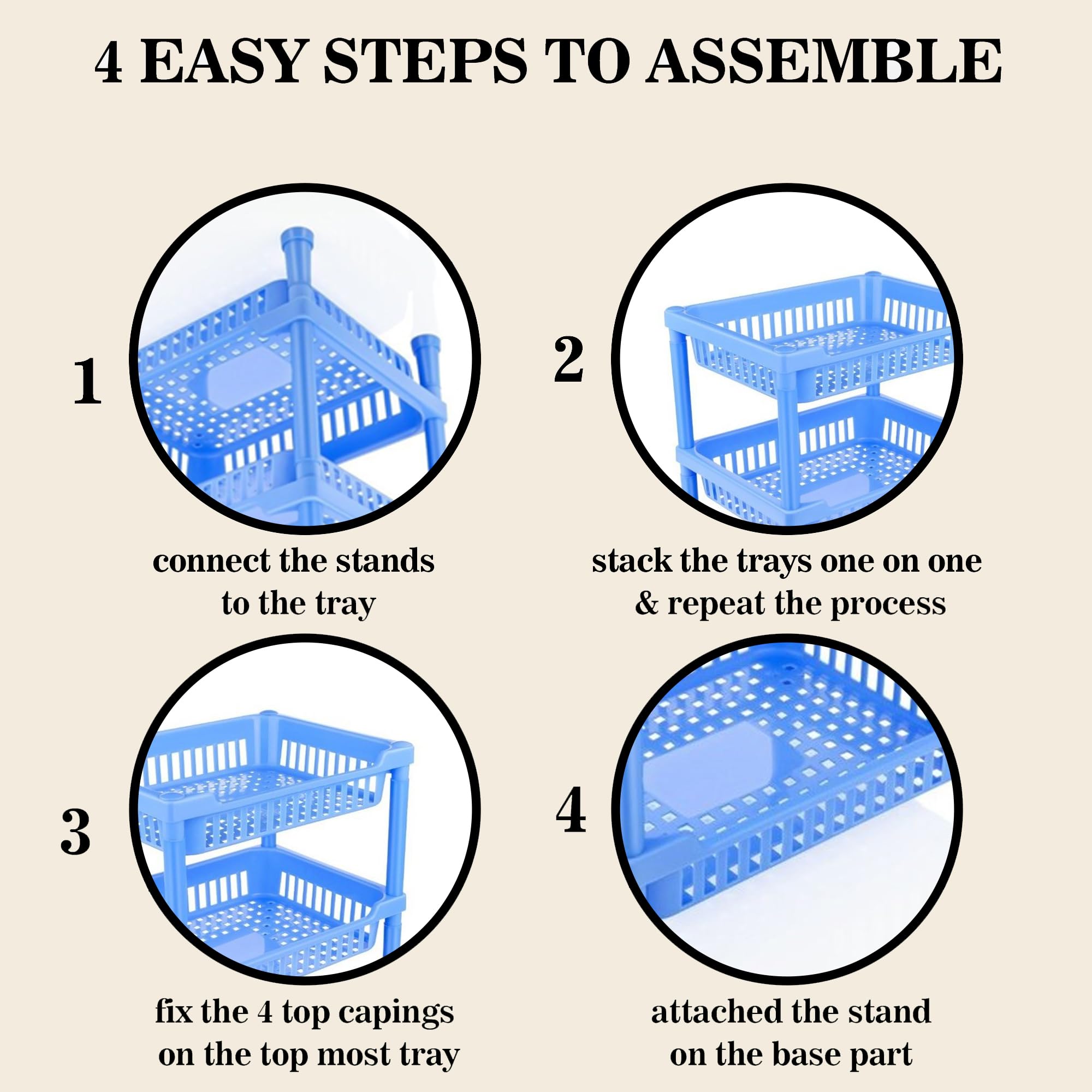 3-Tier Stackable Kitchen Cart with Dish Rack - Multipurpose Plastic Storage Organizer for Fruits, Vegetables, Food, Snacks, Bottles & Toys | Space-Saving Shelf for Pantry, Bathroom, Laundry Room & Dorm Organization