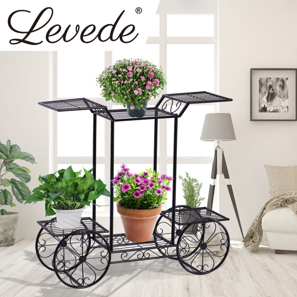 2 Pack Wrought Iron Plant Stand for Indoor Outdoor Use - 4-Wheel Rolling Flower Pot Holder Garden Decor for Patio, Balcony & Home Decor
