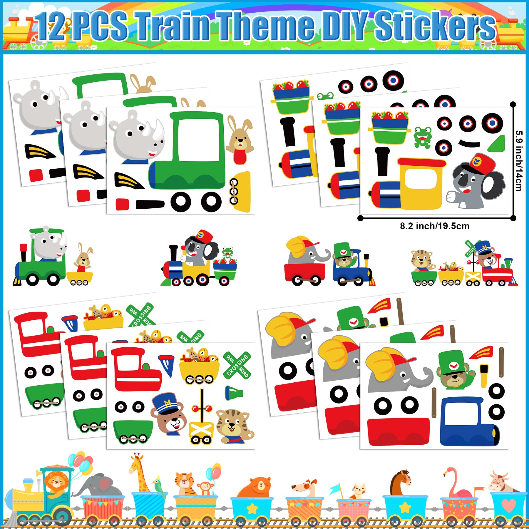 72PCS Train Party Favors Set - DIY Slap Bracelets, Stickers, Temporary Tattoos, Keychains & Plastic Straws for Kids Birthday Party | Car Theme Decorations & Baby Shower Supplies | Perfect for Classroom Rewards, Goodie Bags & Themed Events