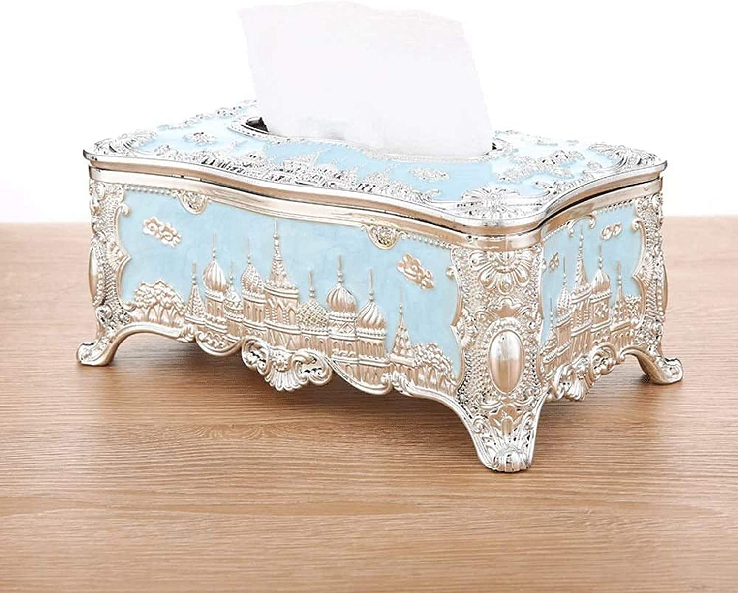 Luxury Acrylic Tissue Box Cover - European Style Castle Design Napkin Holder & Toilet Paper Organizer | Elegant Facial Tissue Dispenser for Home, Hotel, Office & Restaurant Decor | Perfect for Bathroom, Living Room & Guest Room Organization