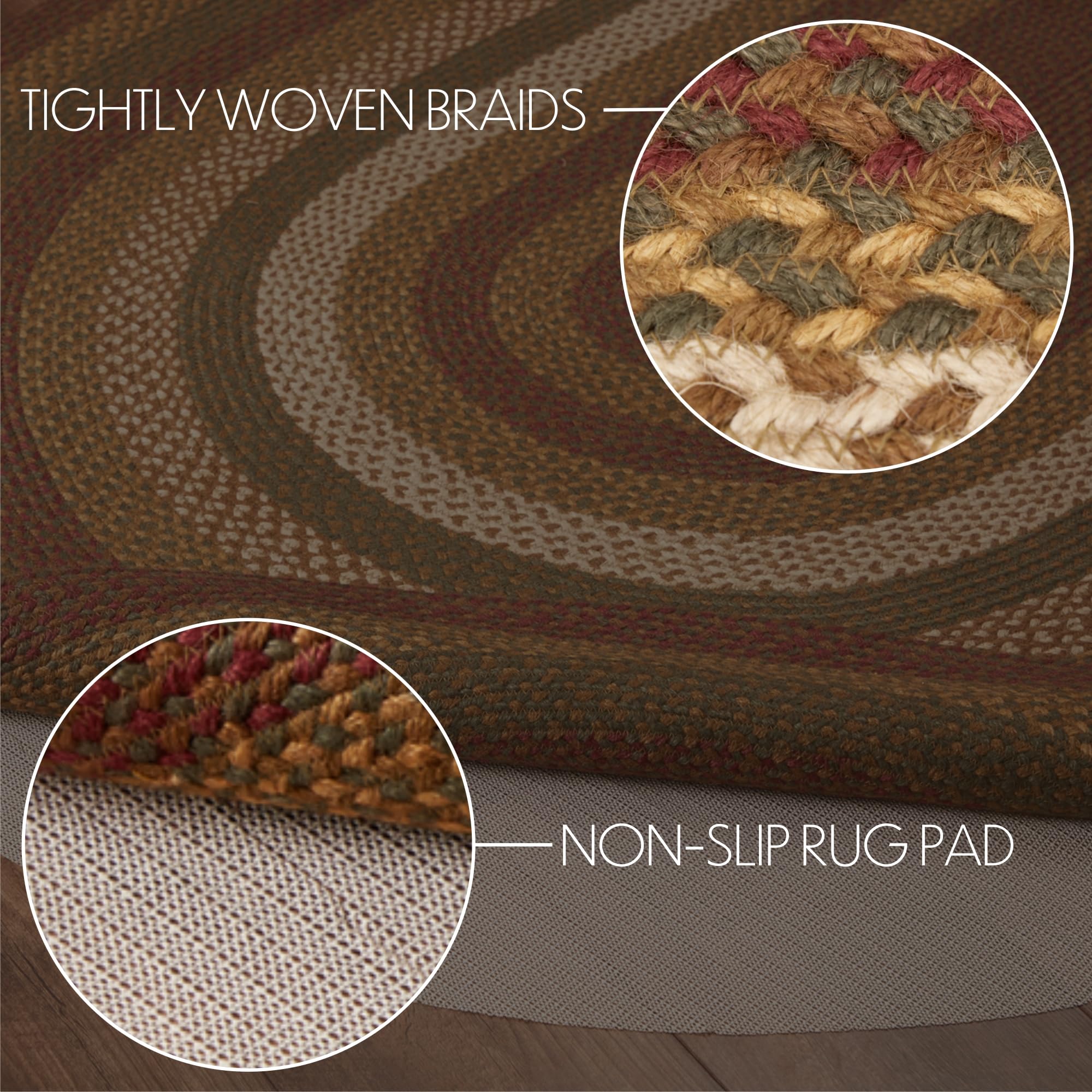 VHC Brands Tea Cabin Rustic Country Jute Area Rug - Green Striped Oval Natural Fiber Rug with Non-Slip Pad - 60x96 Inch Floor Decor for Living Room, Bedroom & Farmhouse Style Homes