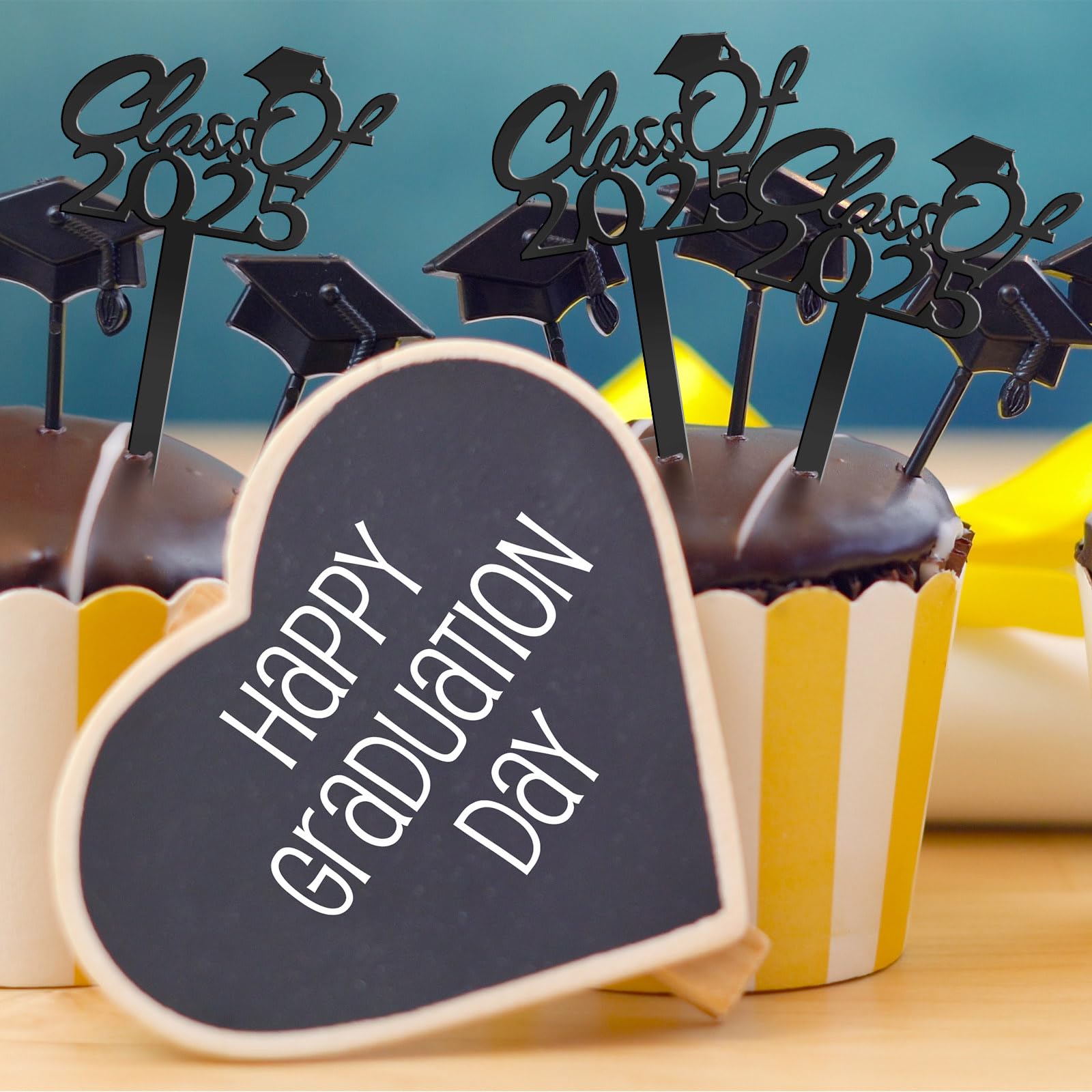 72-Piece Class of 2025 Graduation Cupcake Toppers - Black Cake Picks for Graduation Party Decorations, Table Centerpieces & Grad Favors - Perfect for Graduation Celebrations, School Parties & Dessert Table Displays