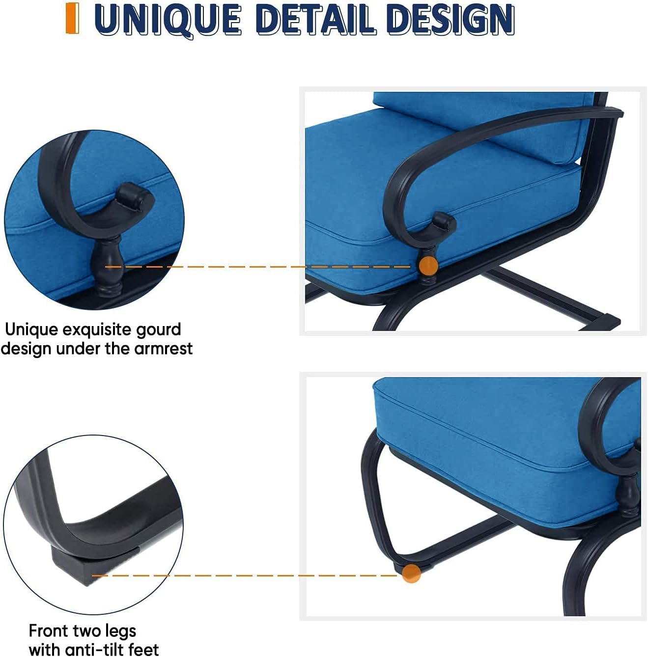 5-Piece Outdoor Patio Furniture Conversation Set - Wrought Iron Bistro Set with Loveseat, 2 Spring Chairs & 2 Tables (Peacock Blue Cushion) - Perfect for Garden, Backyard, Balcony or Poolside Relaxation
