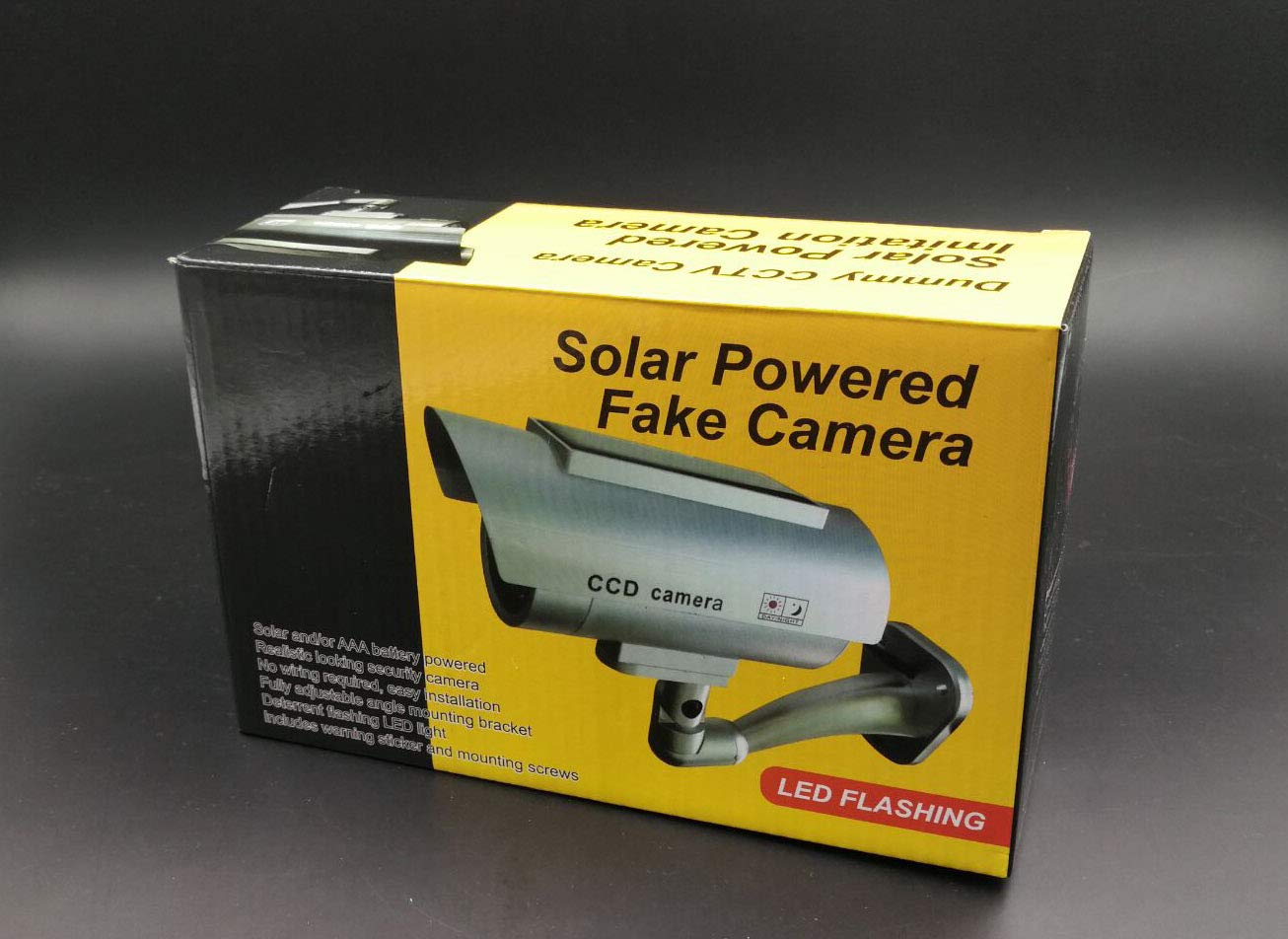 4 Pack Solar Dummy Security Cameras with LED Flashing Light - Outdoor Fake Surveillance Camera with Realistic Lens - Deter Burglars for Home, Business & Warehouse Security (Weatherproof Design)