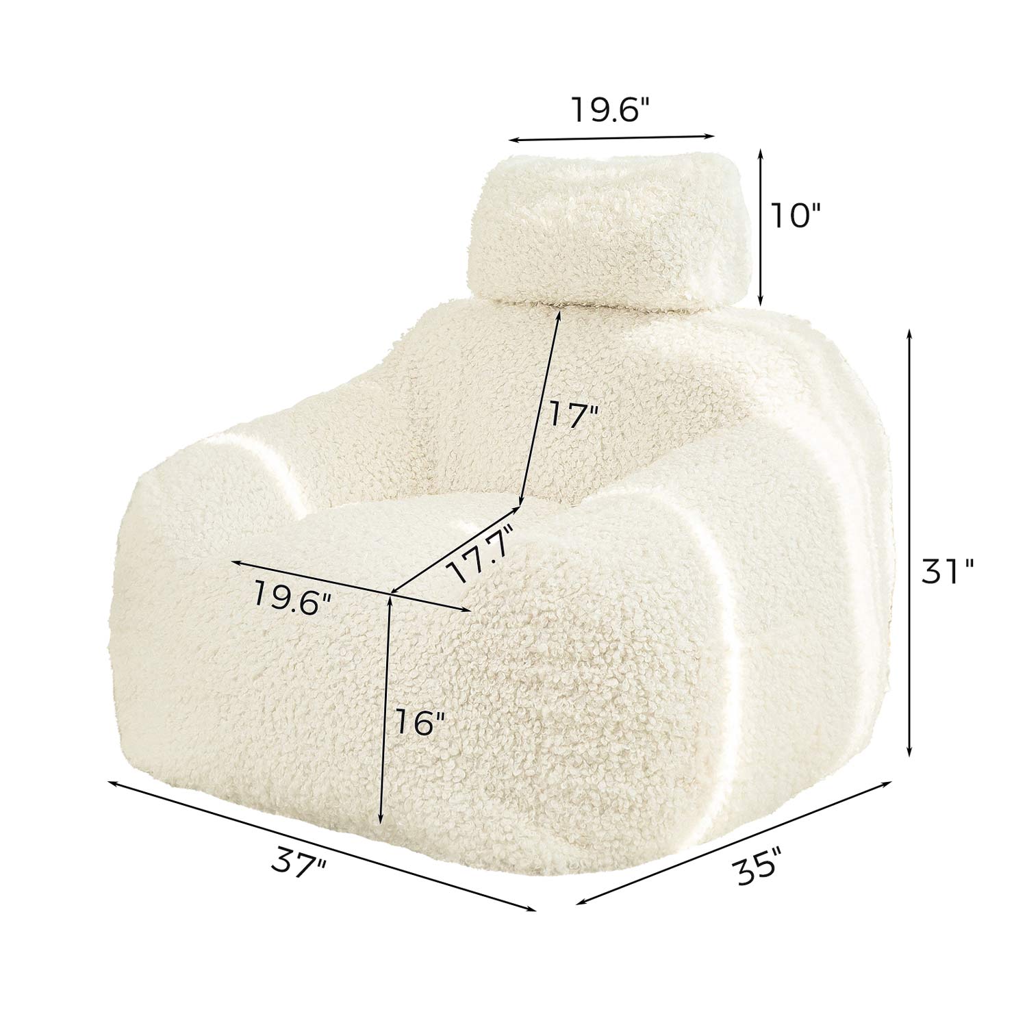 MAXYOYO Large Wool Bean Bag Chair with Pillow - Ultra Comfortable Lounge Chair for Adults & Teens - Perfect for Reading, Gaming, and Relaxing in Living Room, Bedroom or Dorm