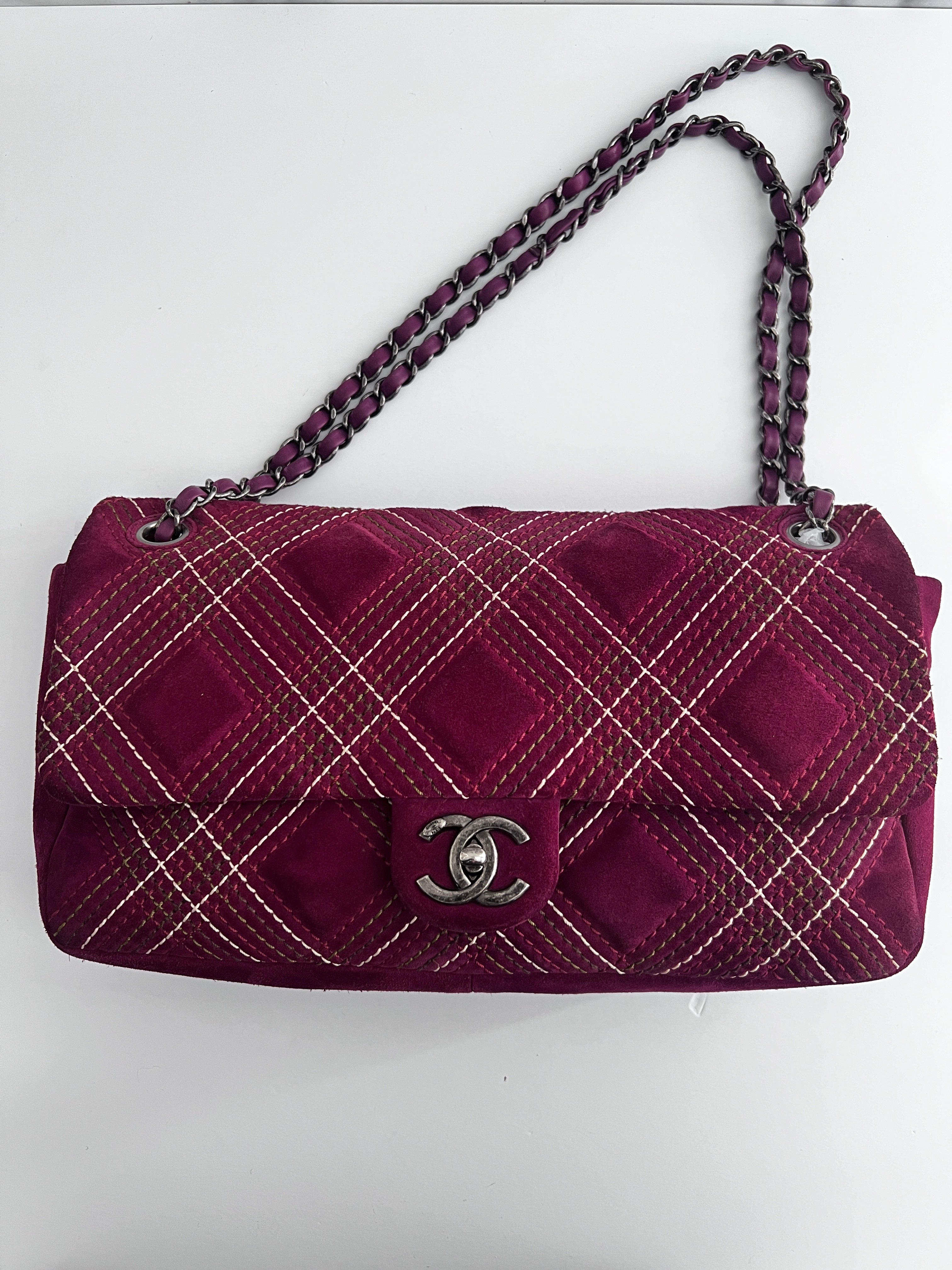 Chanel Burgundy Suede Quilted Flap Bag - Luxury Designer Handbag for Women, Perfect for Evening Parties & Special Occasions