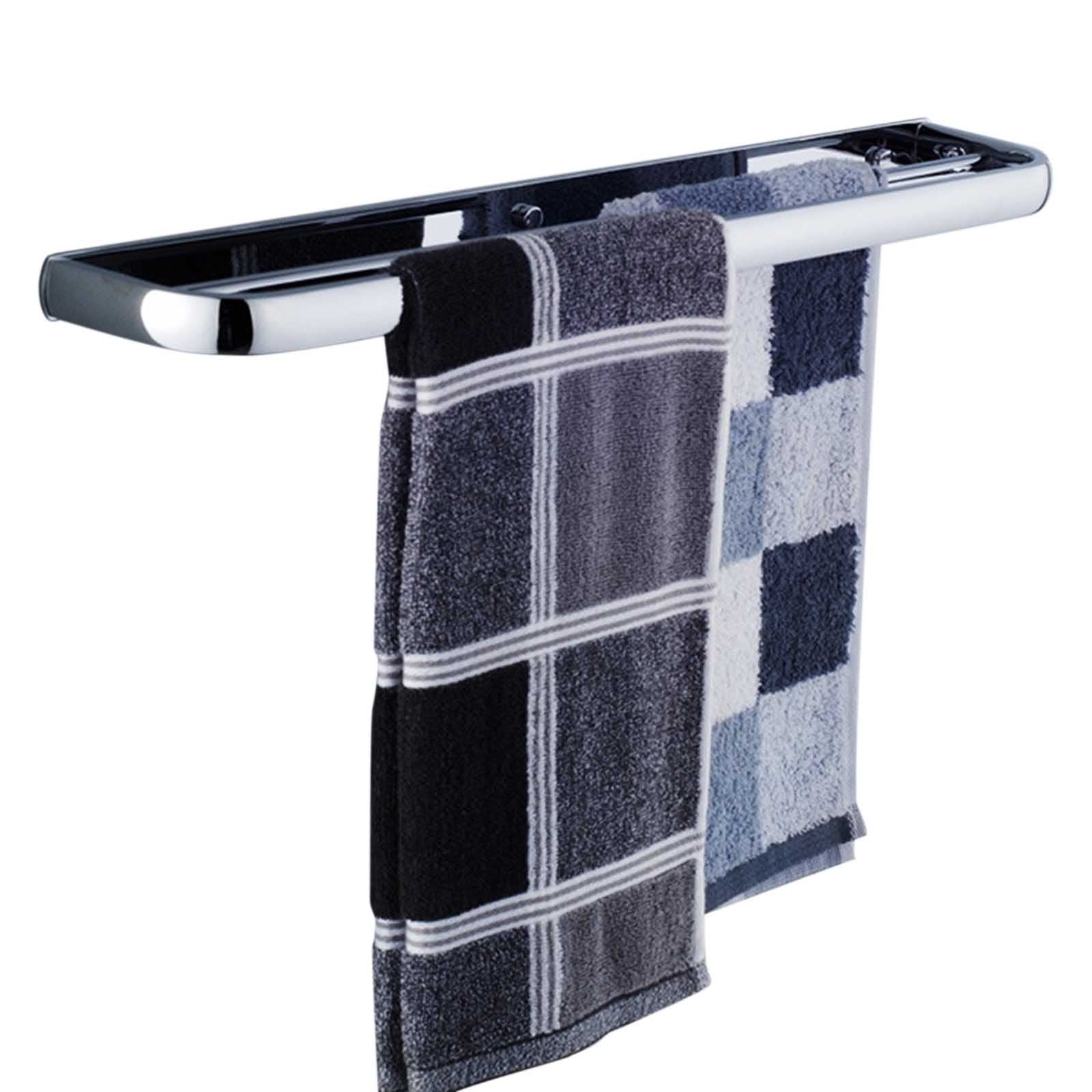 No Drill Adhesive Towel Holder - Stainless Steel Double Bar Wall Mounted Towel Hanger for Kitchen & Bathroom (60cm, Chrome) - Perfect for Small Spaces & Rental Homes
