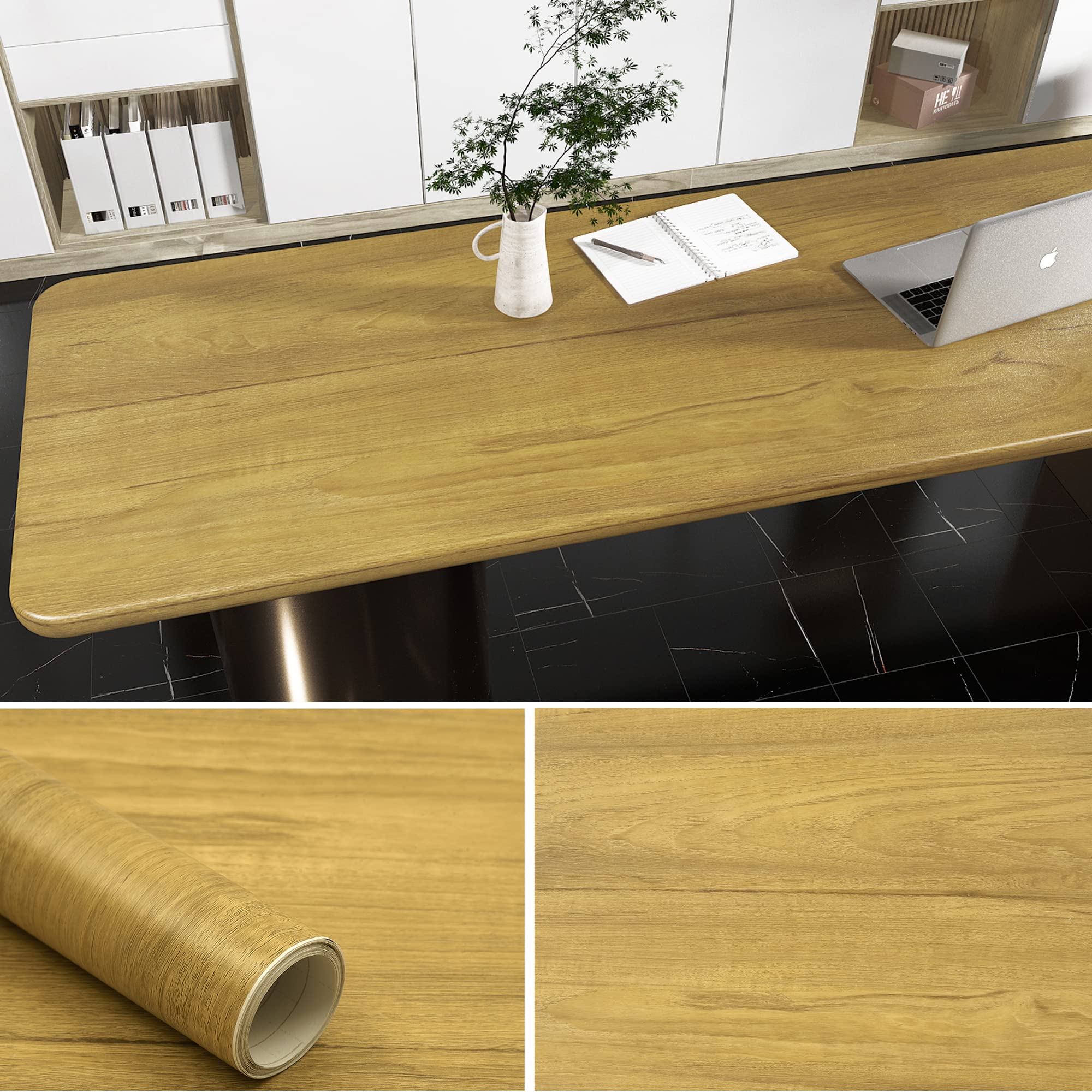 Wood Grain Contact Paper - Peel and Stick Waterproof Vinyl for Cabinets, Countertops, Tables & Desks (15.8