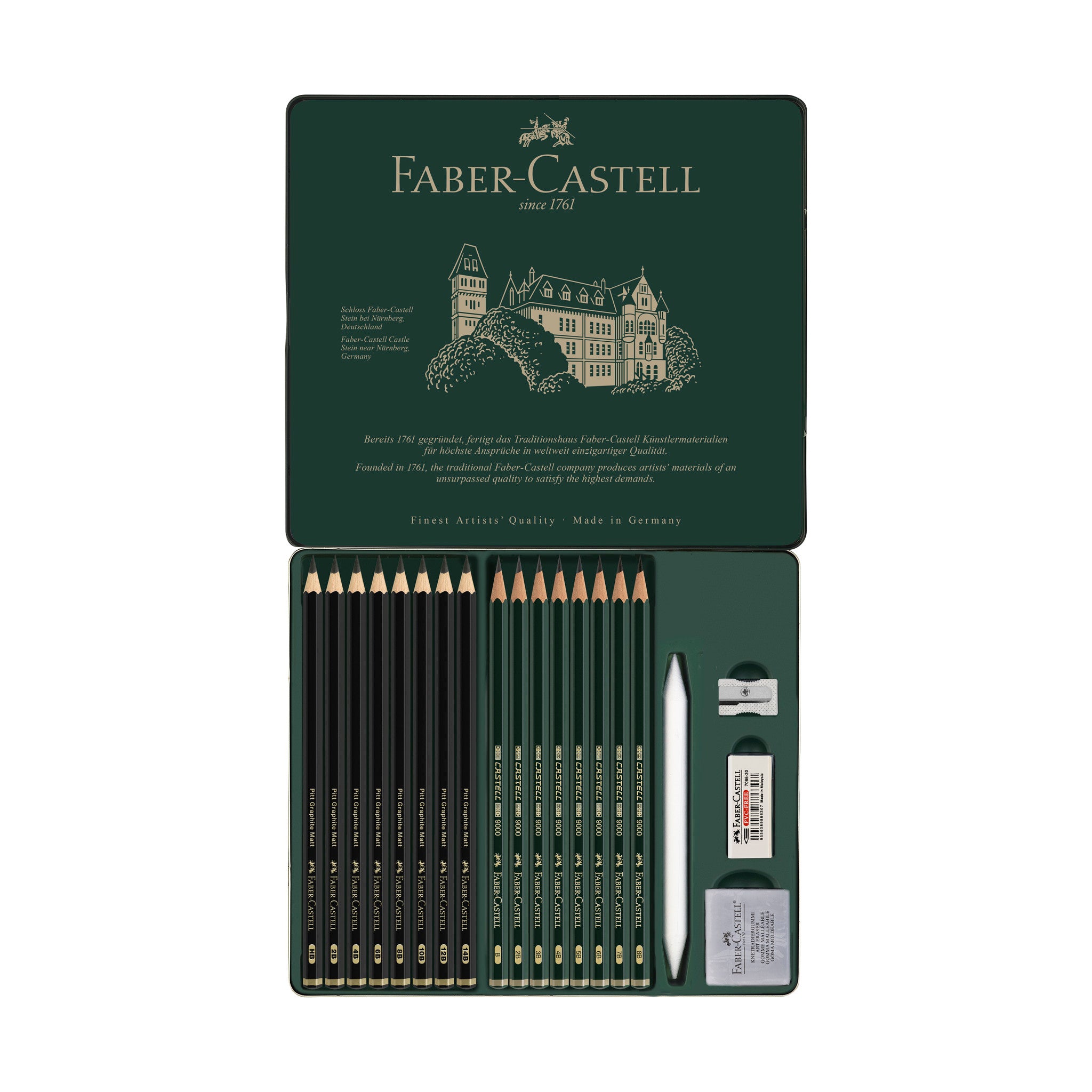 Castell 9000 & Pitt Graphite Matte Pencil Set - 20 Premium Drawing Pencils in Tin Case | Perfect for Sketching, Shading & Professional Artwork